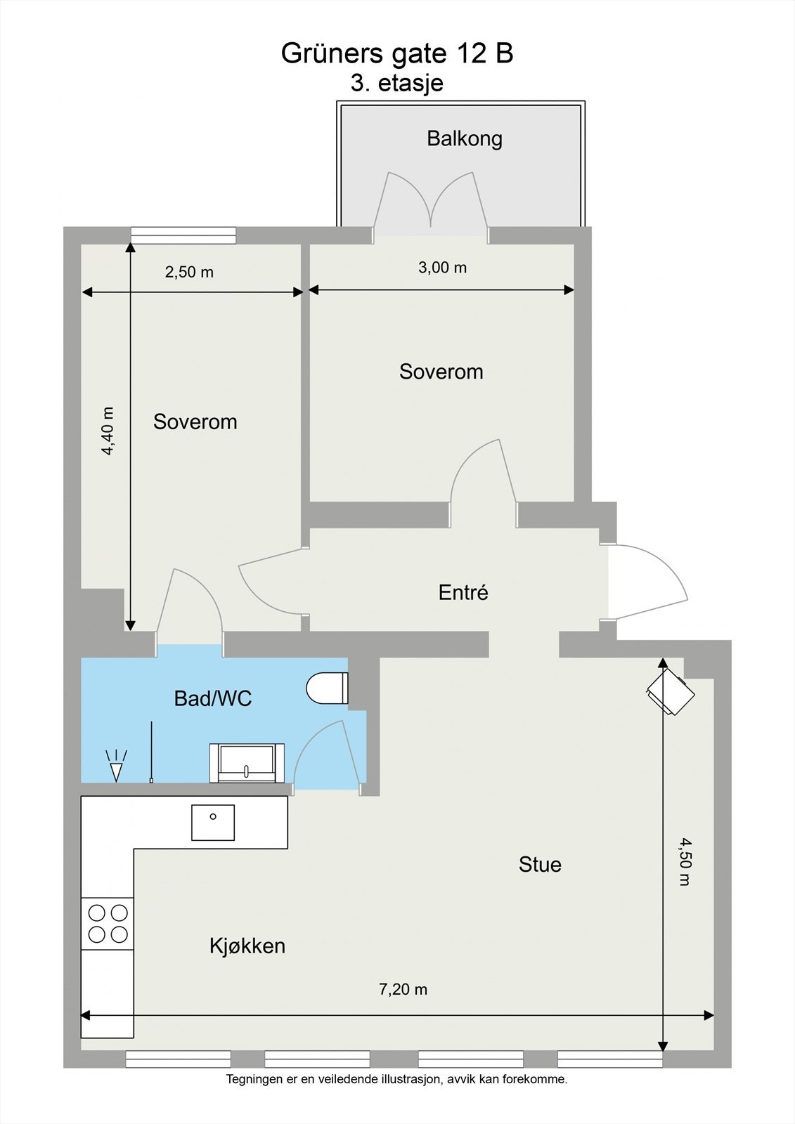 Dette er en klassisk 3-roms med innbydende entré, åpen stue-/kjøkkenløsning, romslig bad og to gode soverom hvorav et har utgang til en herlig balkong. Galleribilde