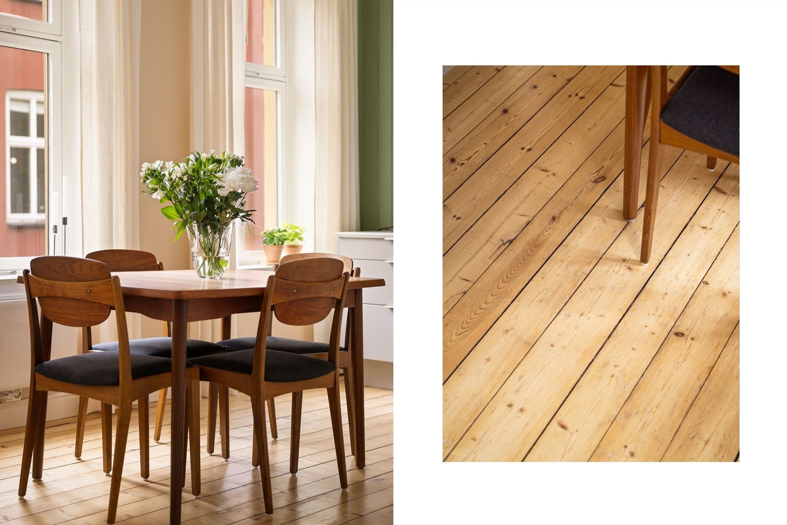 Det er god plass til spisebord av ønsket størrelse i kjøkkensonen, et veldig hyggelig sted å samle venner og familie! Galleribilde