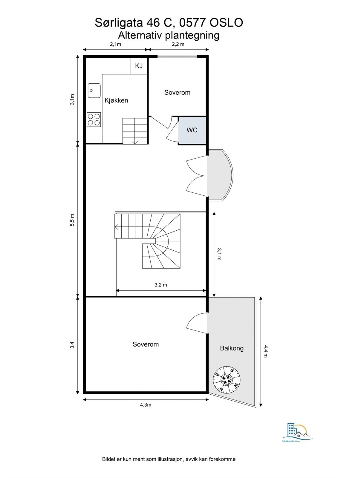 Alternativ plantegning. Muligheter for ekstra soverom og toalett i 2.etasje. Galleribilde