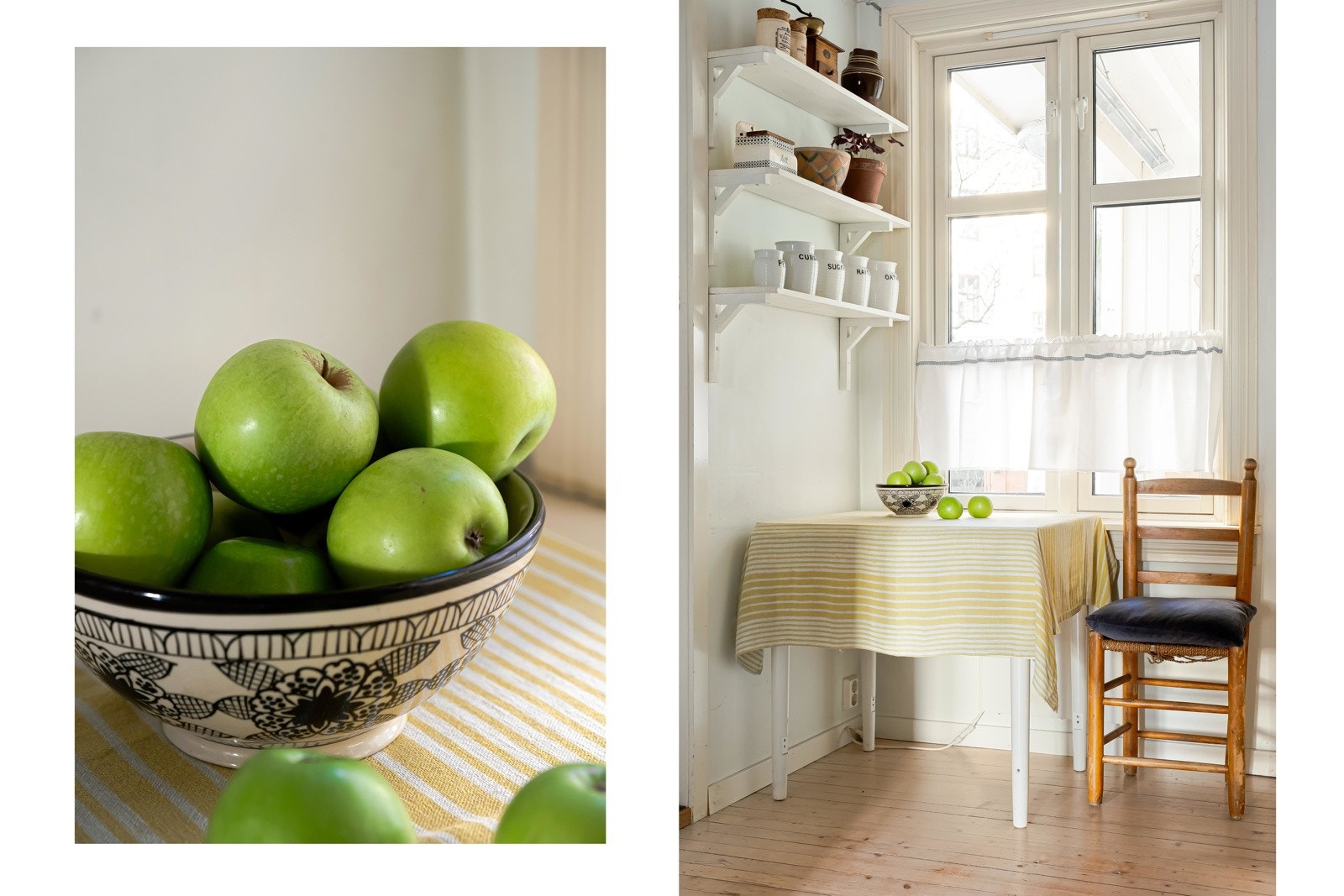 Og epler. Men kanskje enda viktigere: den fine spiseplassen på kjøkkenet. Galleribilde