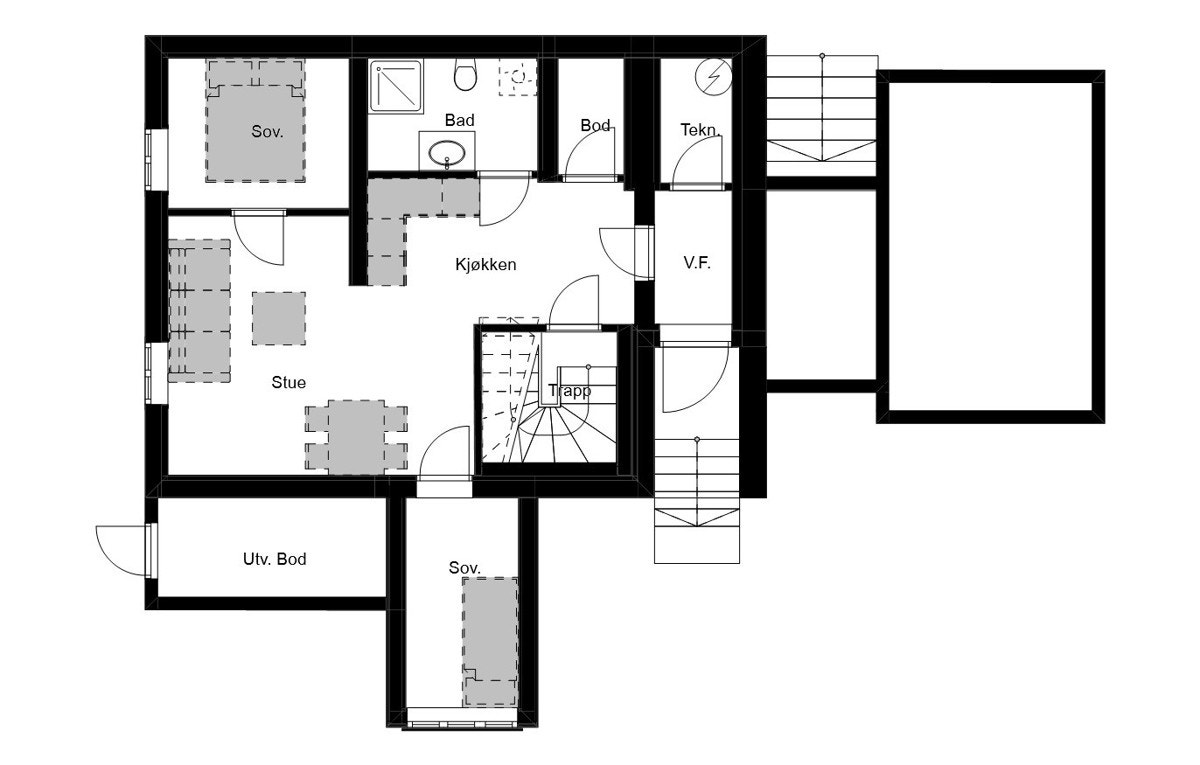 Plantegnng underetasje - kan leveres ferdig med hybel - forventede leieinntekter med to soverom ligger mellom 15-20 tusen i mnd. Galleribilde