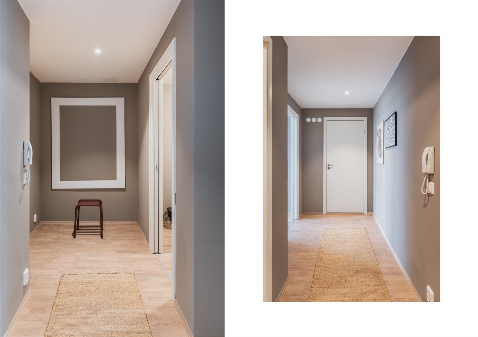 Entréen ønsker deg velkommen med god plass til garderobeskap og avkledning. Galleribilde