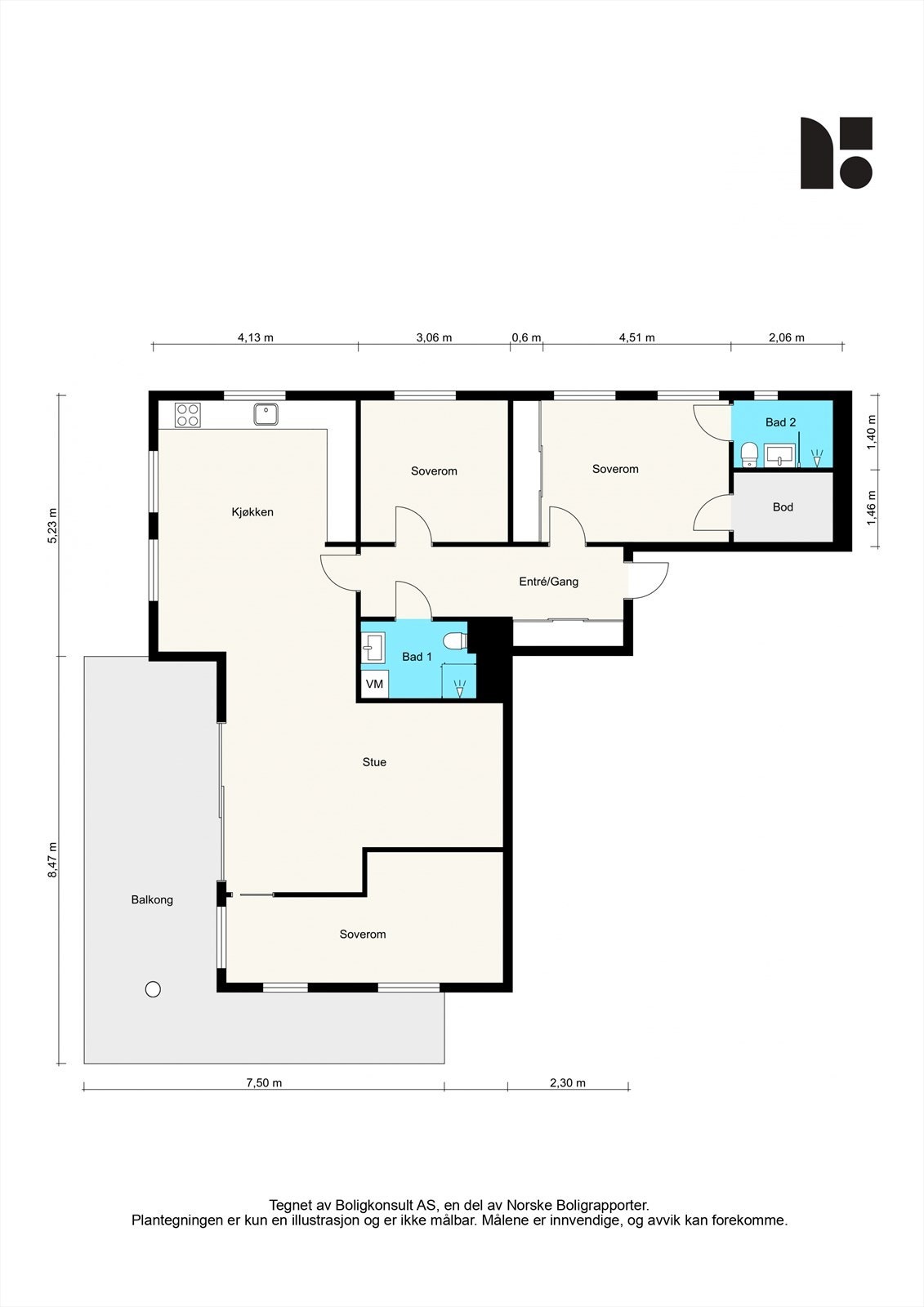 Alternativ plantegning med ekstra soverom. Galleribilde
