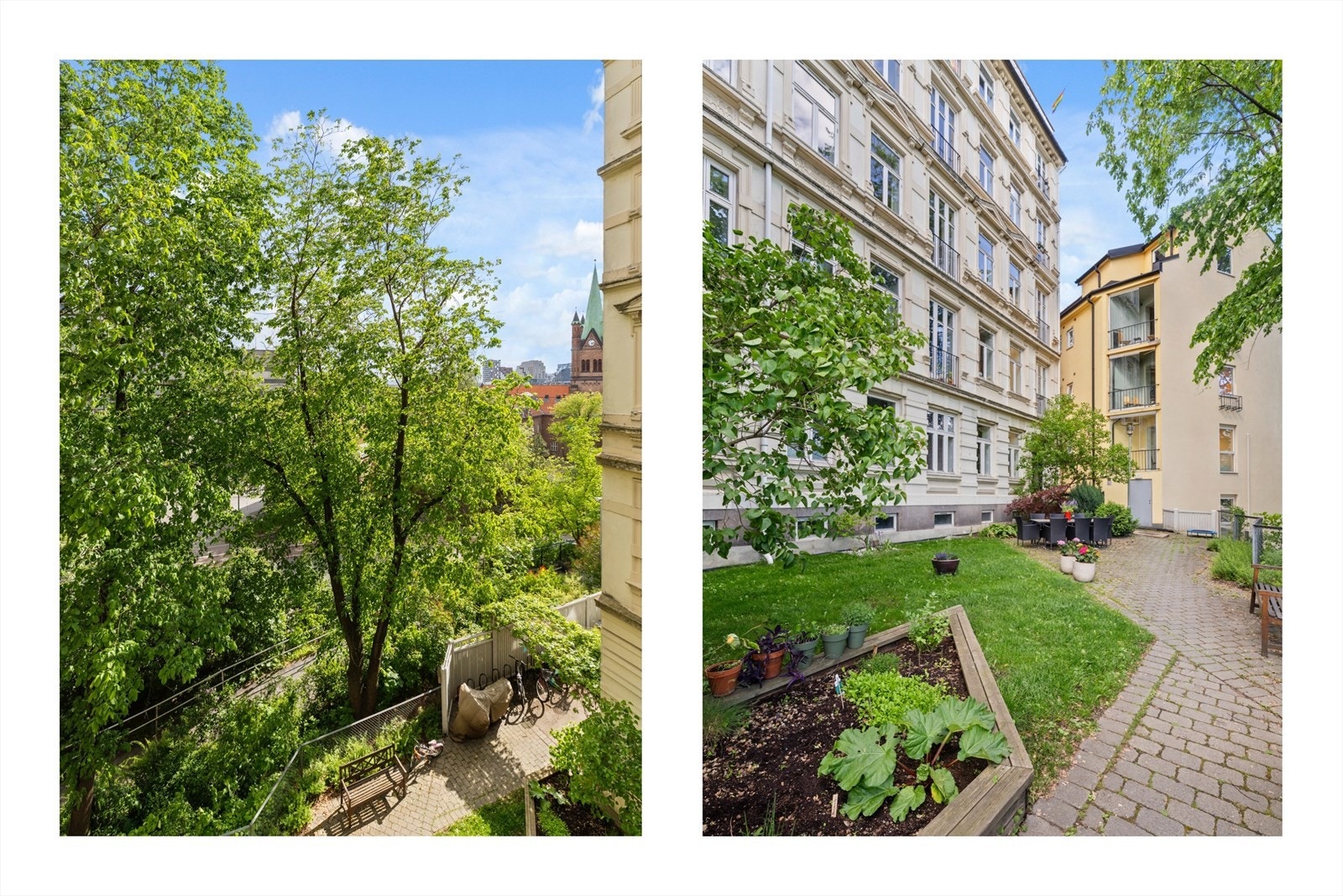 Utsikt fra vindu til skjermet og idyllisk bakgård Galleribilde