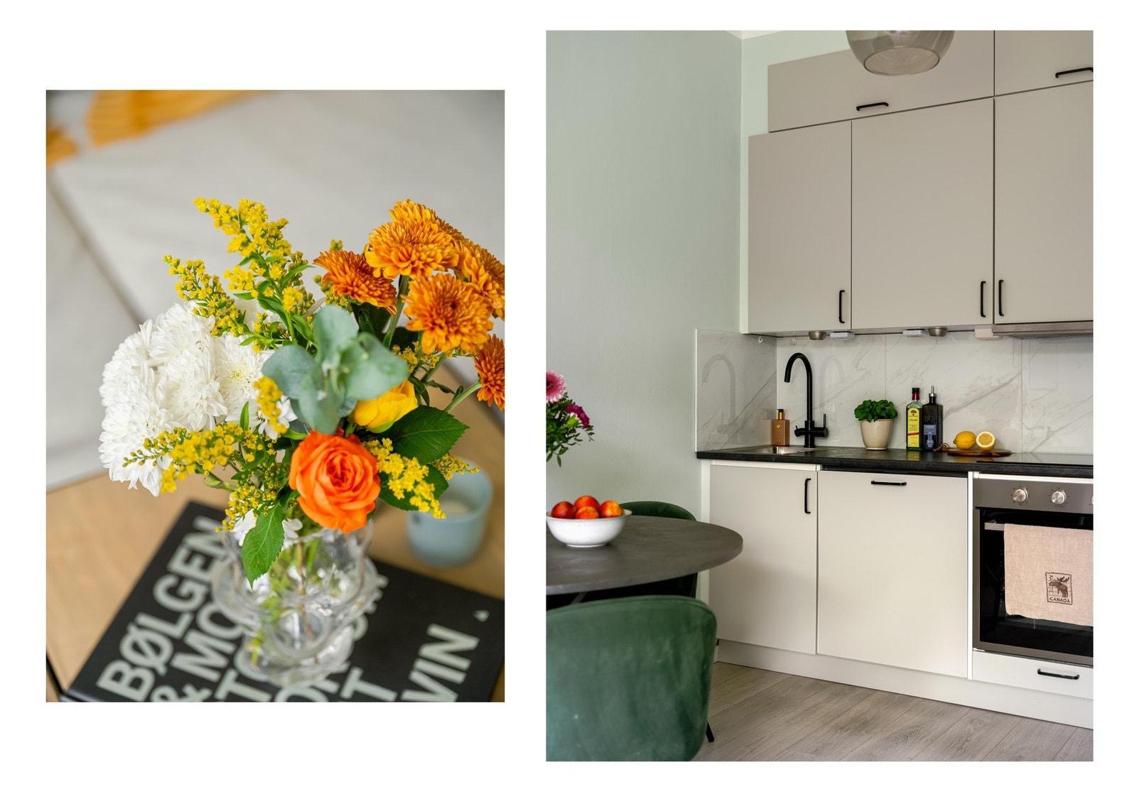 Det er integrerte hvitevarer bestående av platetopp, stekeovn, kjøleskap med fryser og oppvaskmaskin. Hvitevarer medfølger selvsagt salget. Galleribilde