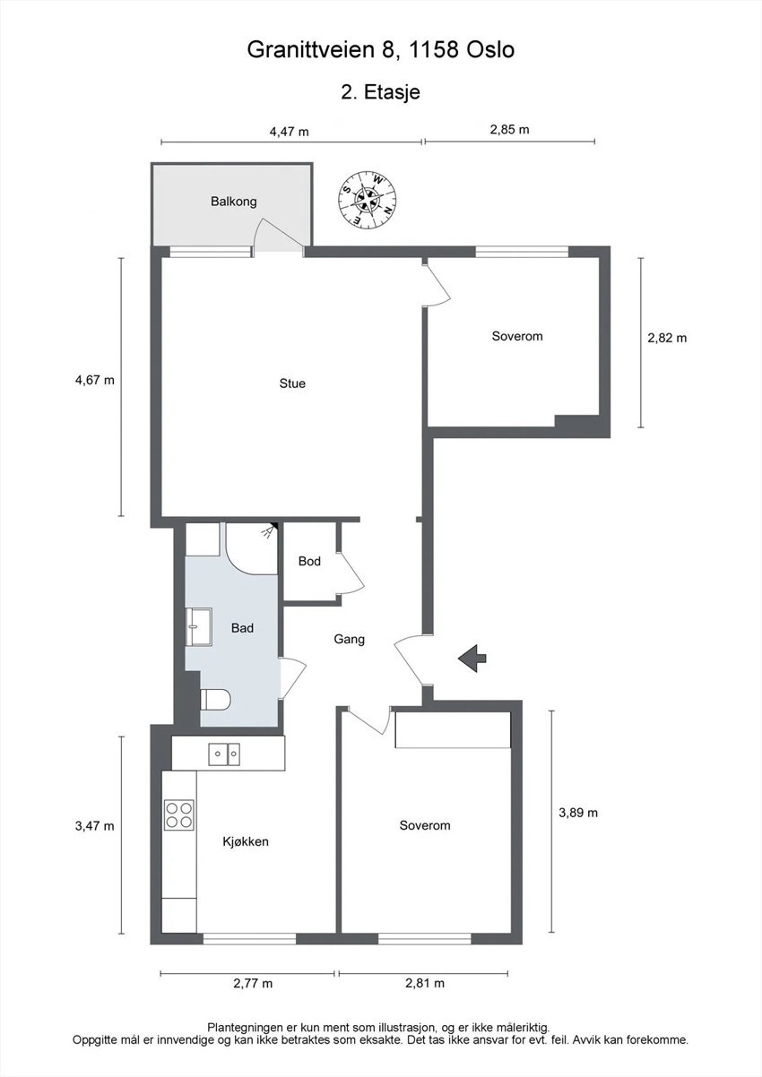 Planskisse. I tillegg disponerer leiligheten bod i underetasje. Galleribilde