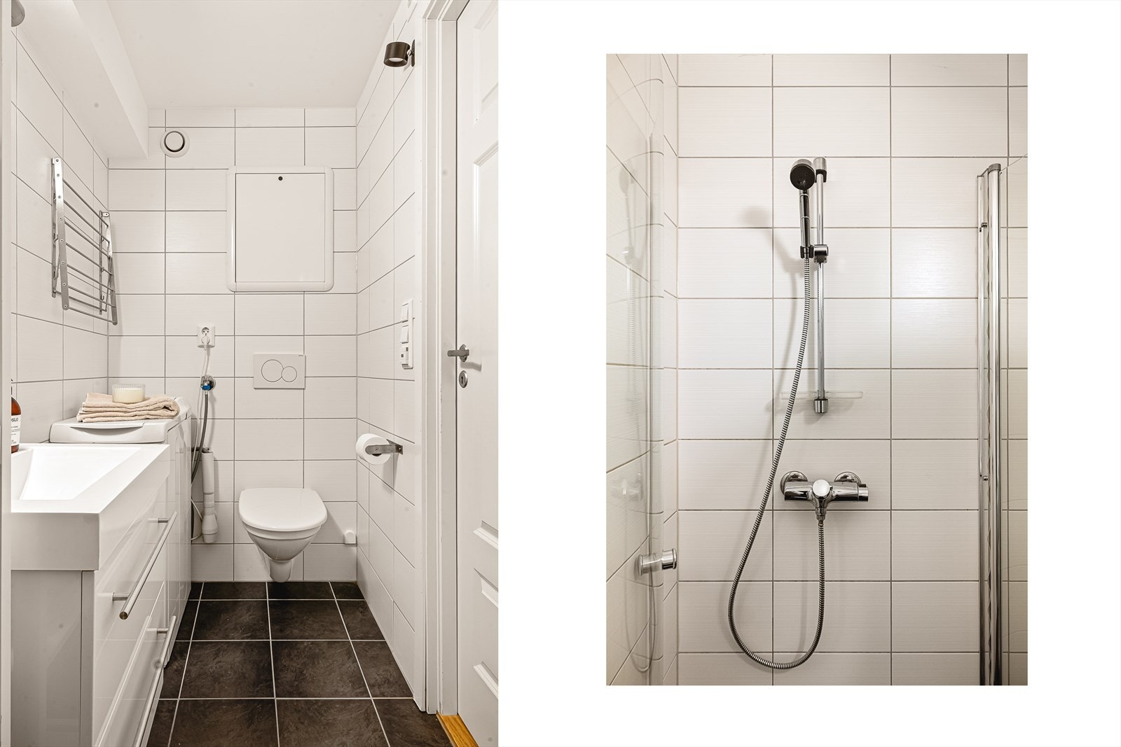 - Badet har opplegg for vaskemaskin og fordelerskap til rør i rør - Galleribilde