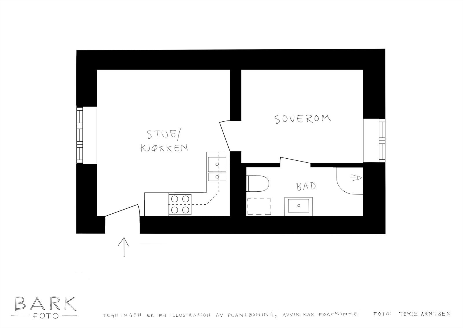 - Plantegning, i tillegg disponerer leiligheten en ekstern bod i samme etasje - Galleribilde