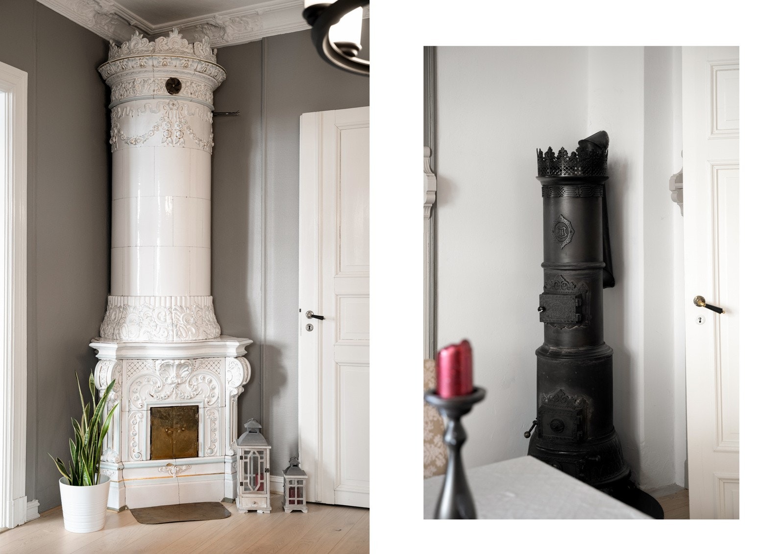 3 stk mursteinspiper fra byggeåret med påkoblet peis på kjøkken, prinsesseovn i spisestuen og kakkelovn i stuen Galleribilde