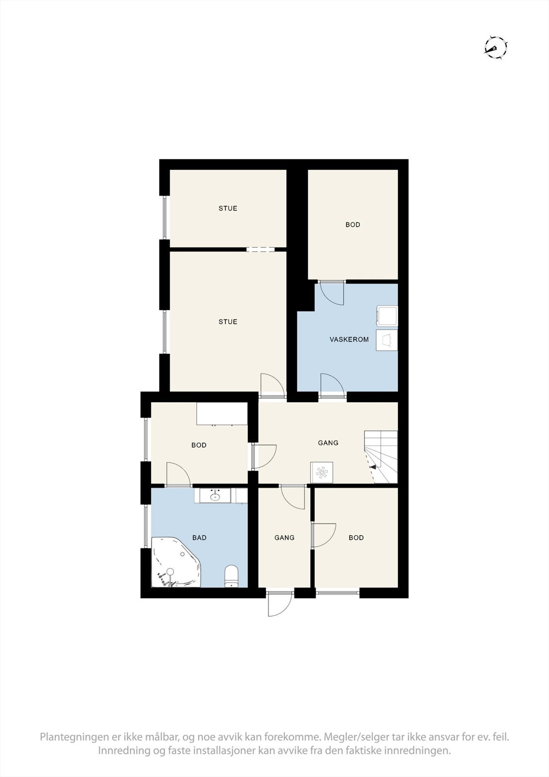 Plantegning kjeller. Flere rom har ulik bruk i forhold til byggetegningene. Det er ikke søkt bruksendring. Galleribilde