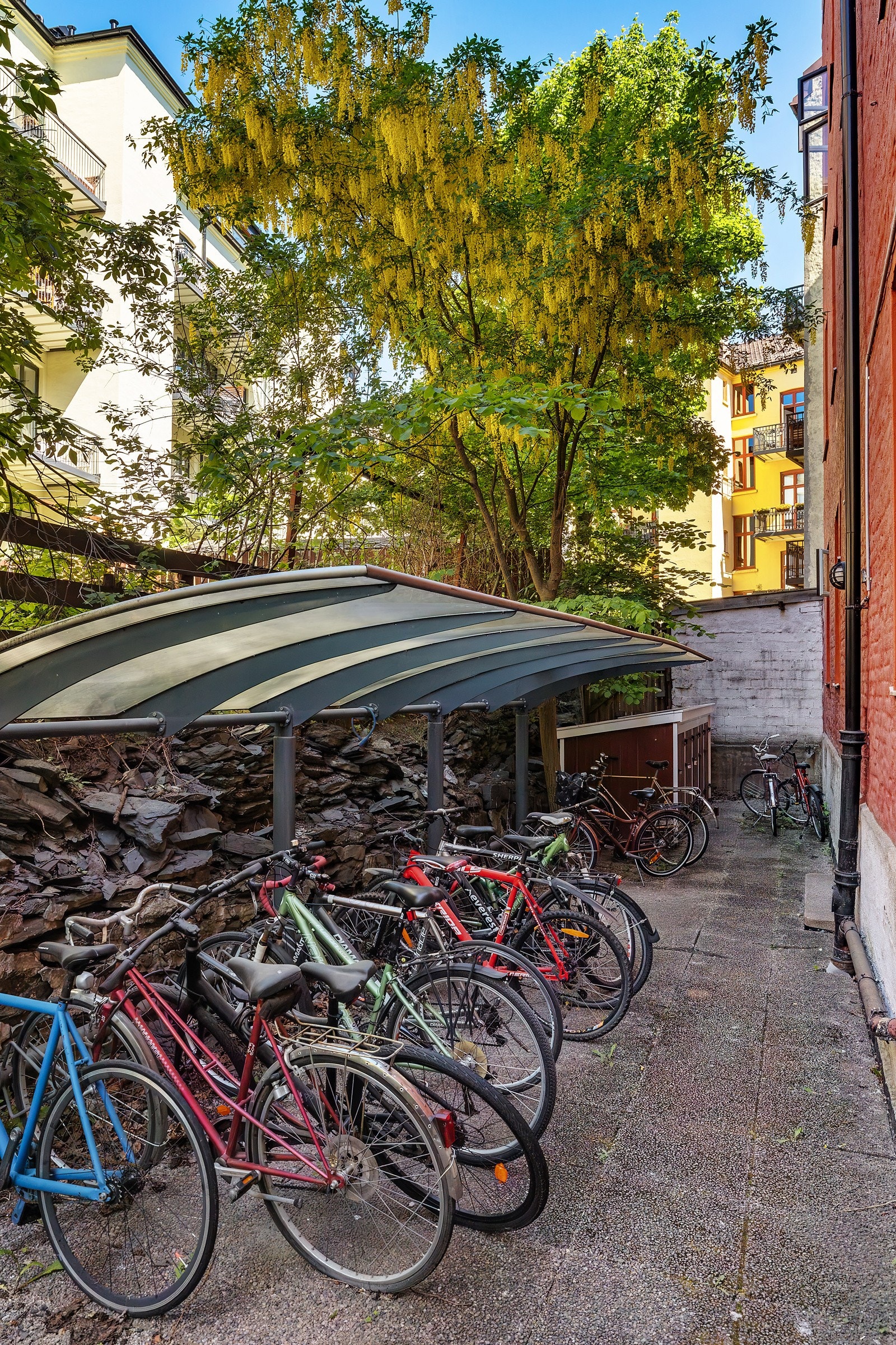 Felles sykkelparkering i bakgården. Galleribilde