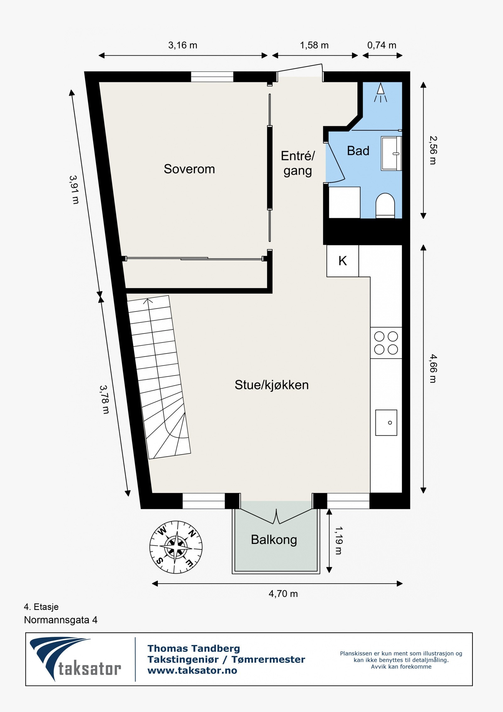 Målsatt plantegning av 4. etasje (PLAN 1). Galleribilde