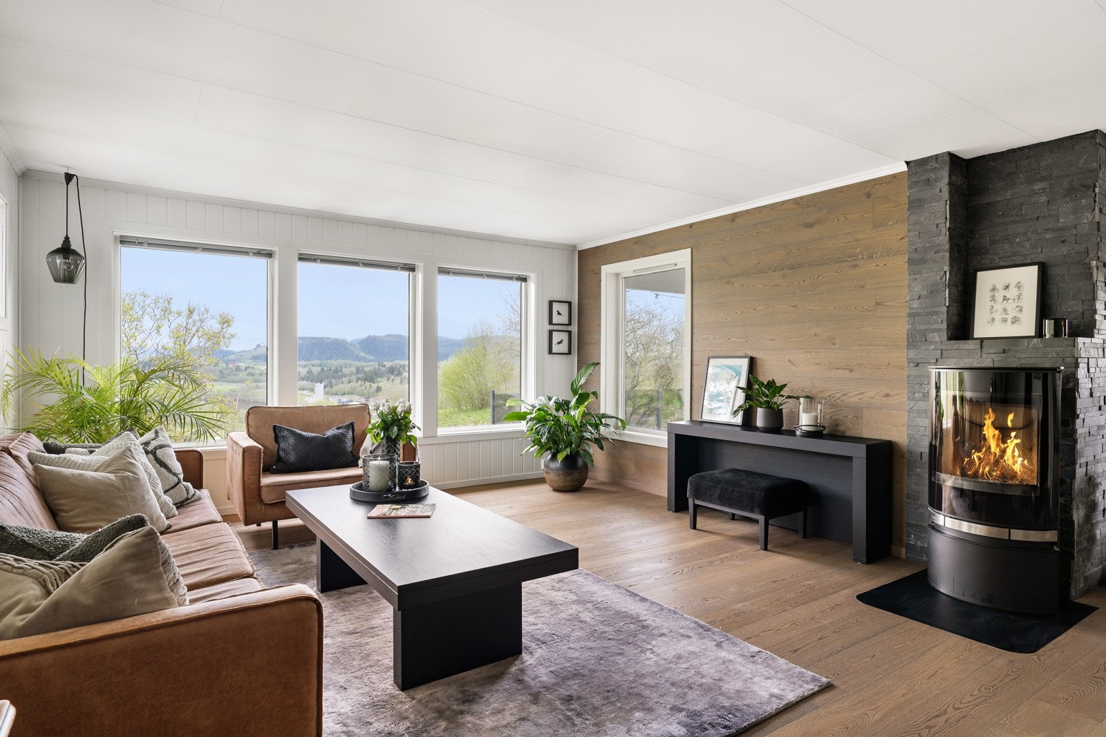 Stuen har en ny vedovn fra 2015 for ekstra varme og kos på mørke kvelder. Galleribilde