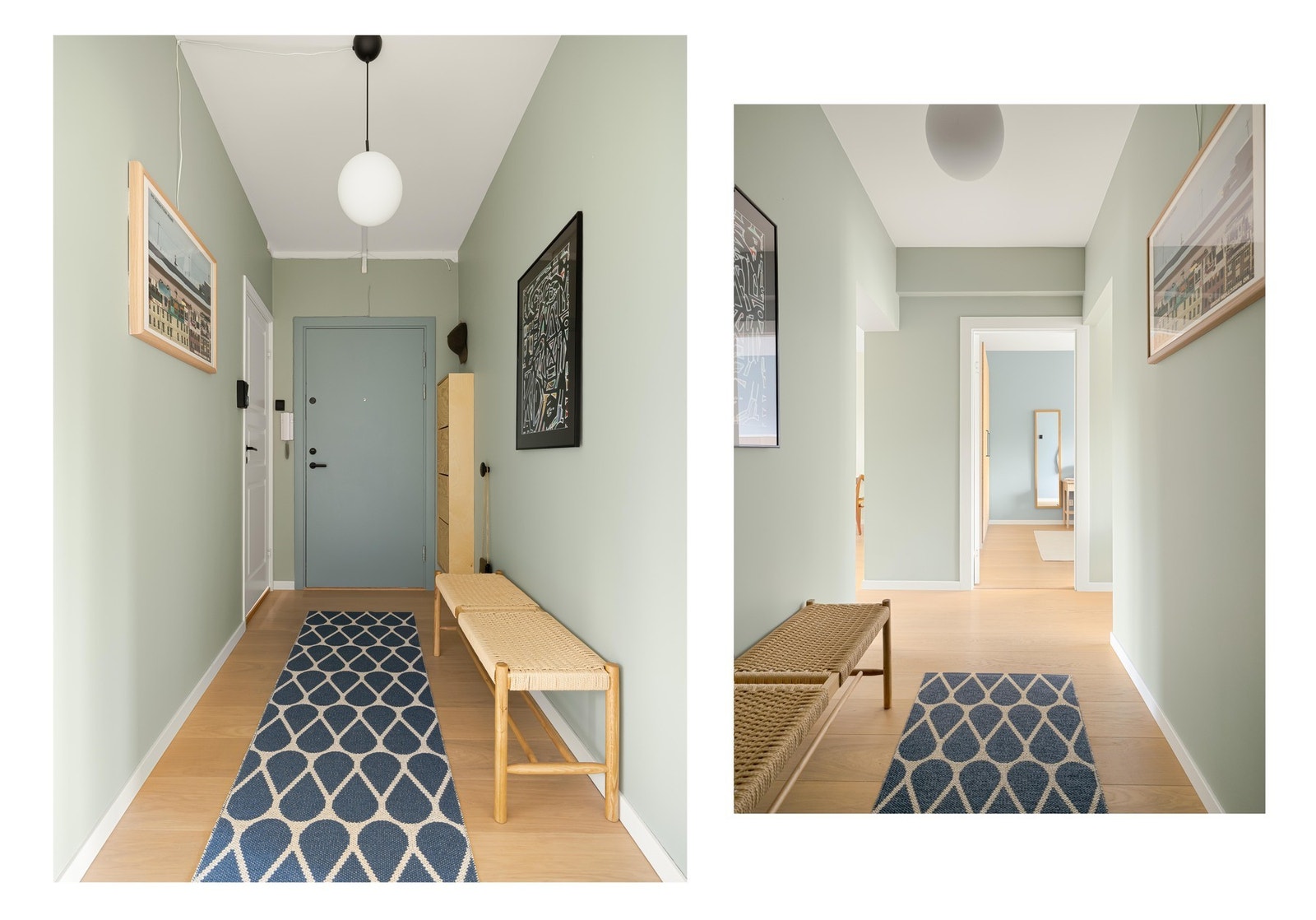 Gangen gir et godt førsteinntrykk av leiligheten. Det er god plass til ulike garderobeløsninger om ønskelig. Galleribilde