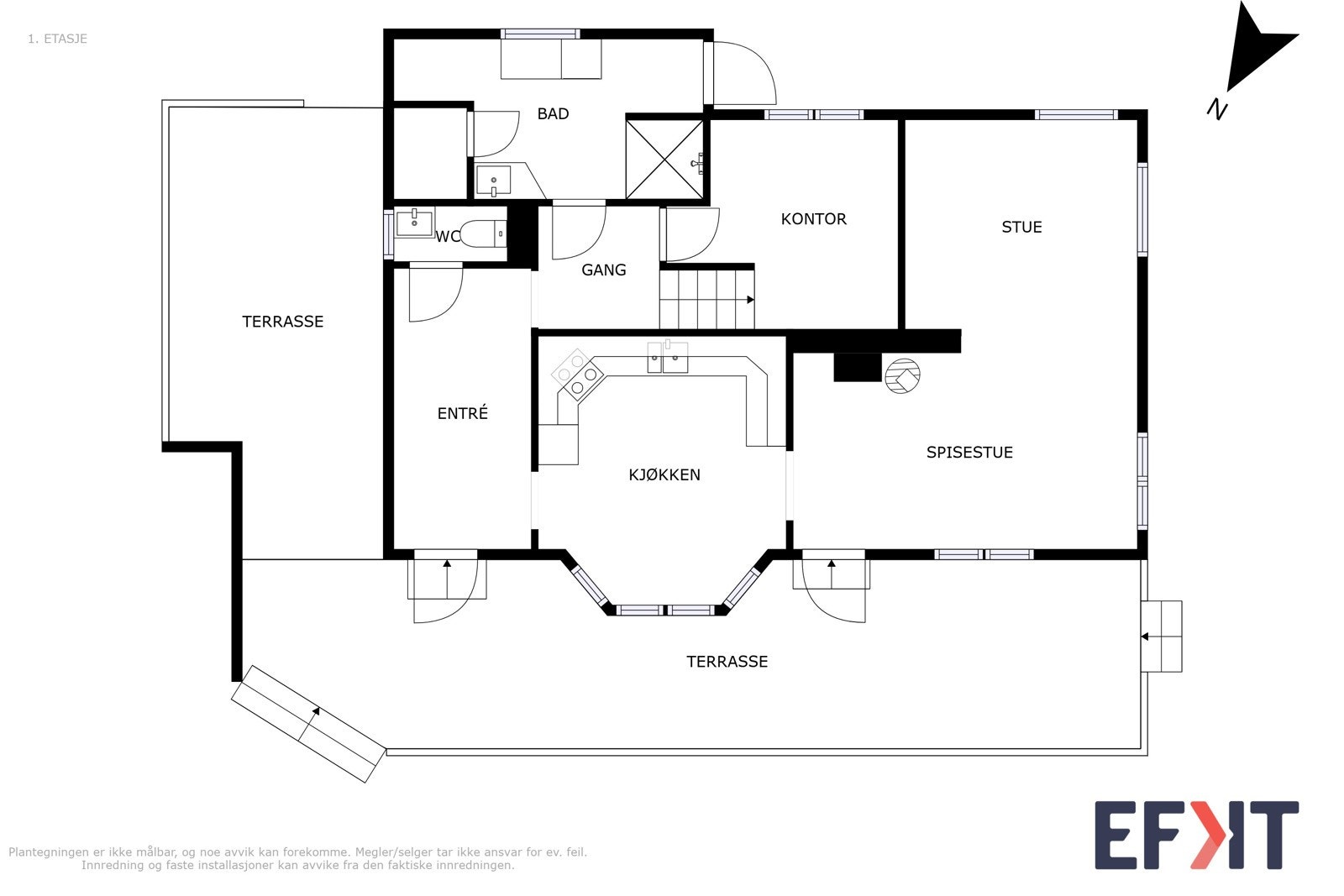 Plantegning våningshus 1. etasje Galleribilde