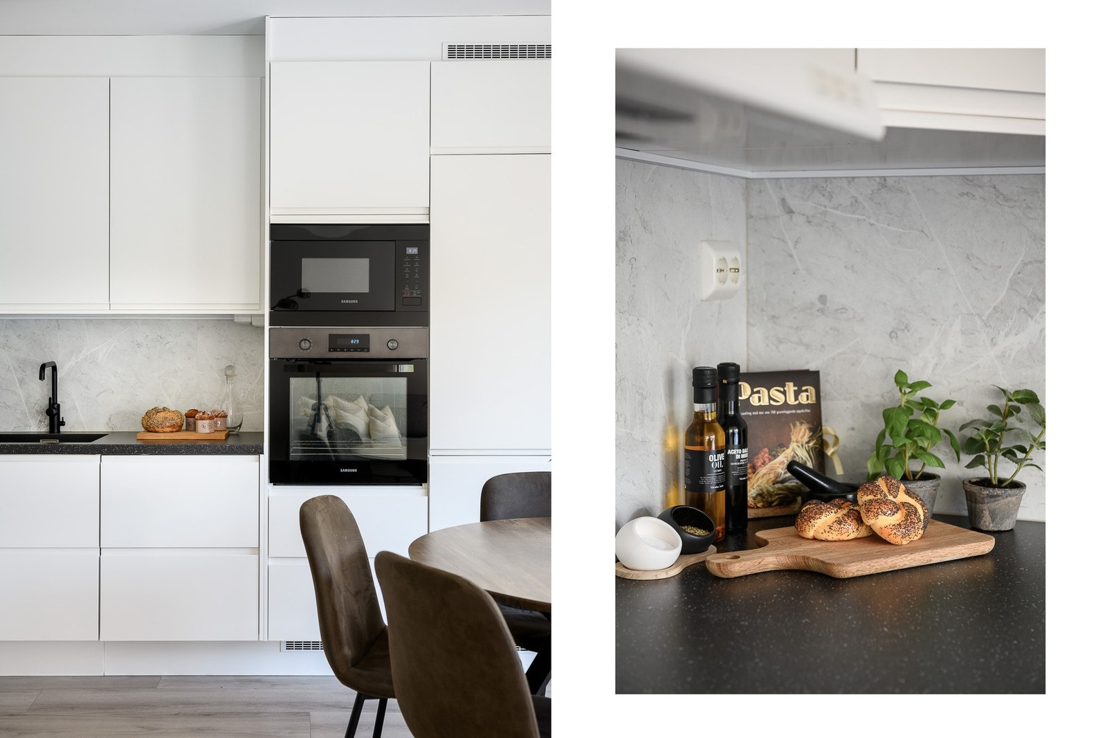 Integrerte hvitevarer, laminat benkeplate med underlimt vask, og stilrent design. Galleribilde