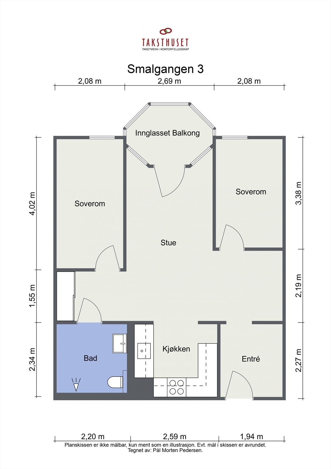 Mulighet for å etablere to soverom. Plantegning hentet fra tilsvarende bolig i annen oppgang. Galleribilde