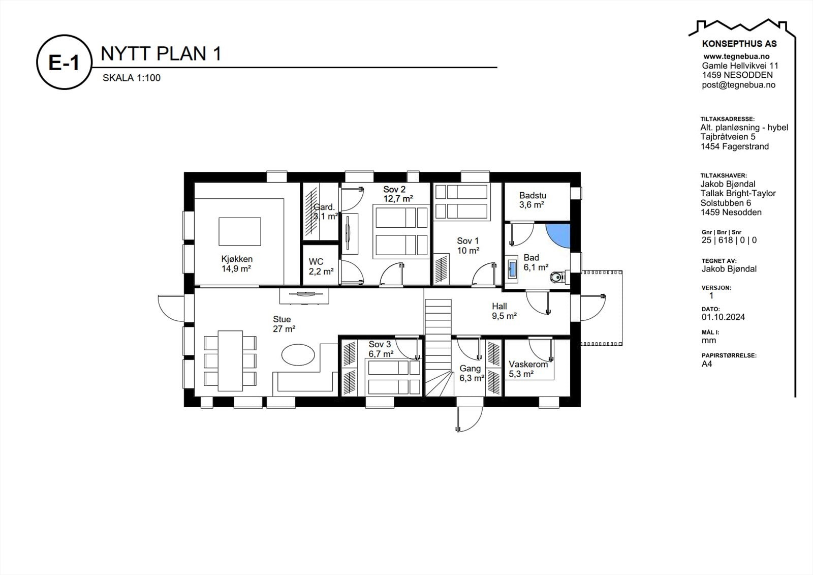Alternative planløsning Plan 1 med hybel Galleribilde