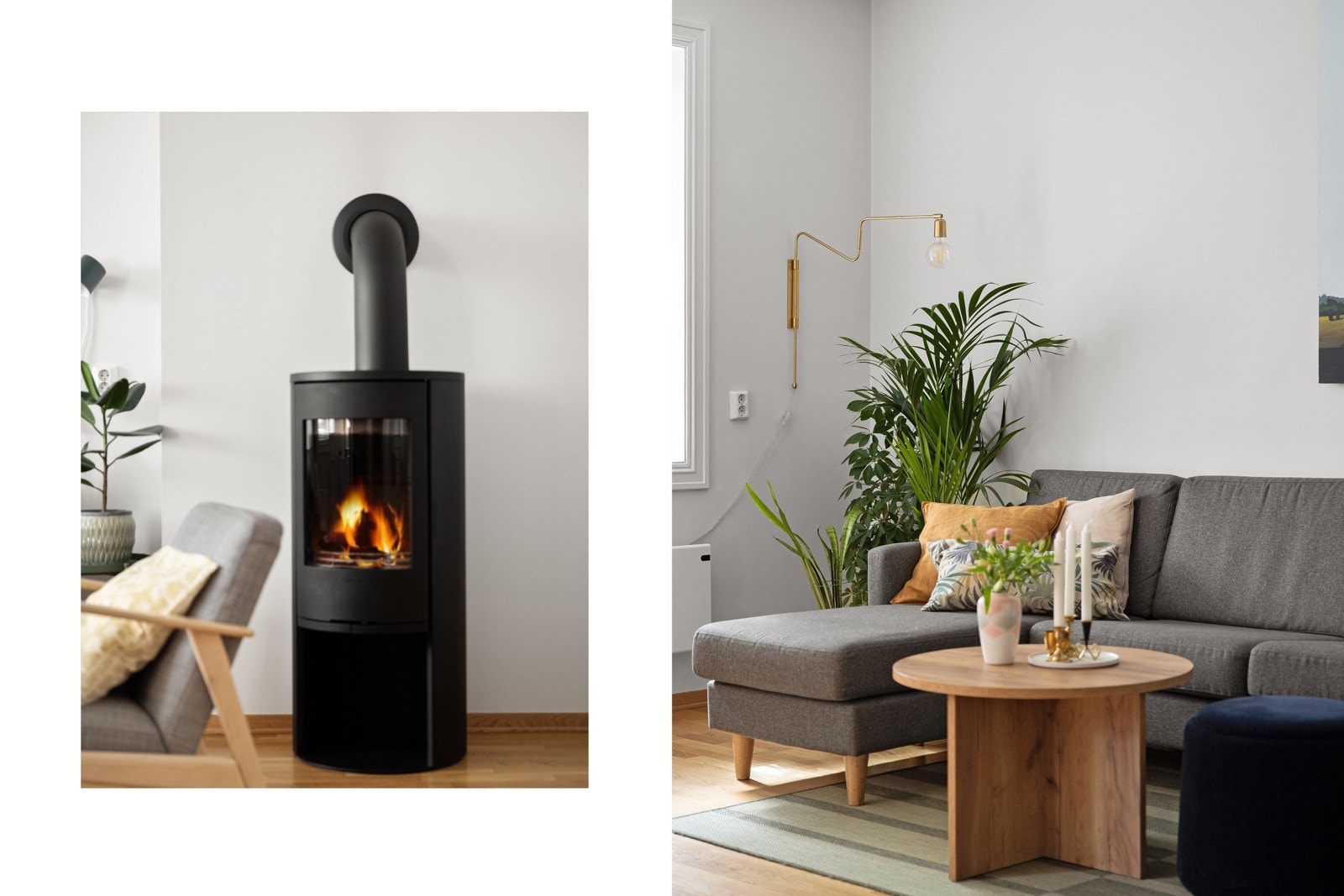 Energivennlig Contura-peis fra 2019 som varmer godt på kalde dager. Contura-peisen kan rotetes Galleribilde