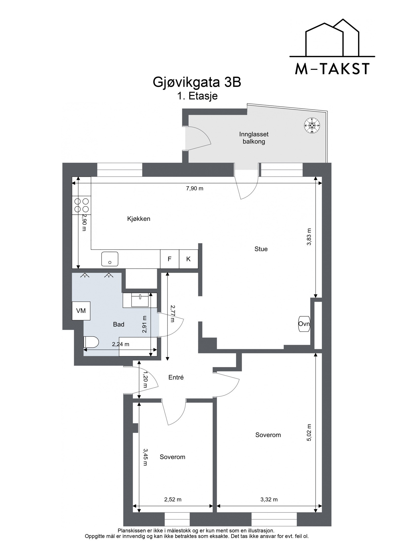Gjennomgående og luftig planløsning - Gjøvikgata 3B - 1. Etasje. Boligen ligger hevet over bakkeplan - én trapp opp. Galleribilde