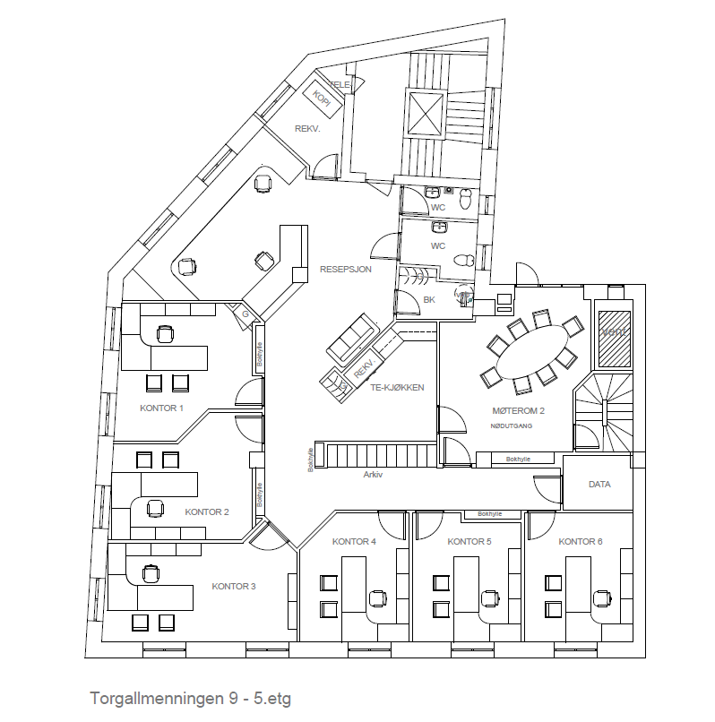 Plantegning 5. etg. Tegning fraviker dagens innredning