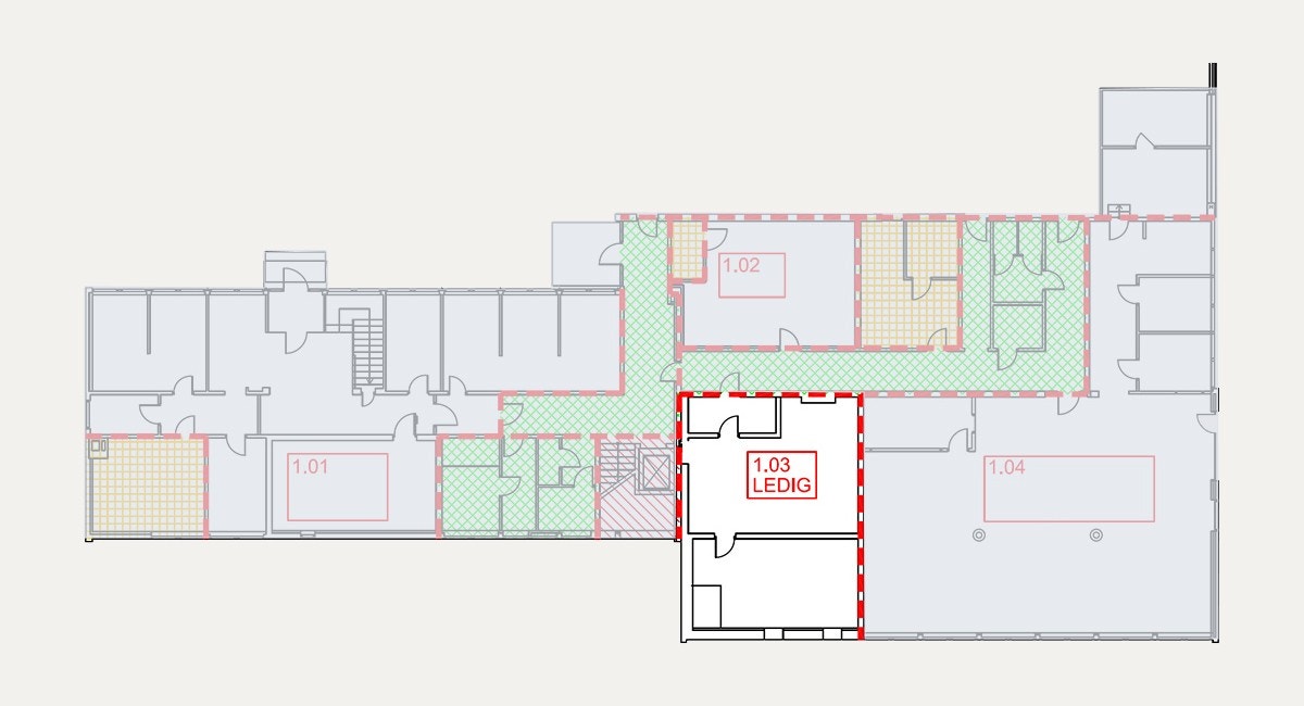 Plategning 1. etasje - ledig lager på 94 kvm (nr. 1.03 på tegningen) Galleribilde