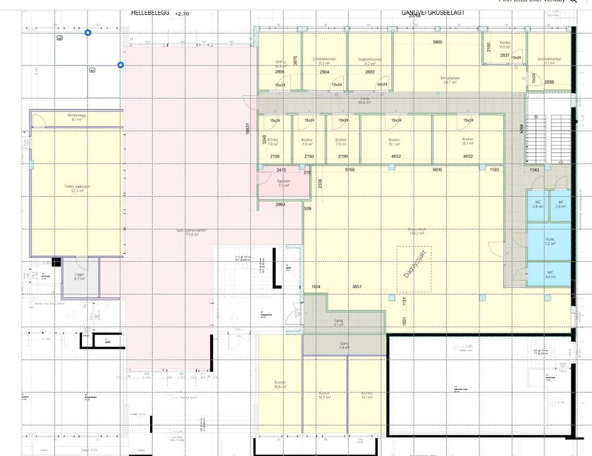 Planløsning som viser denne seksjonen med farget areal Galleribilde