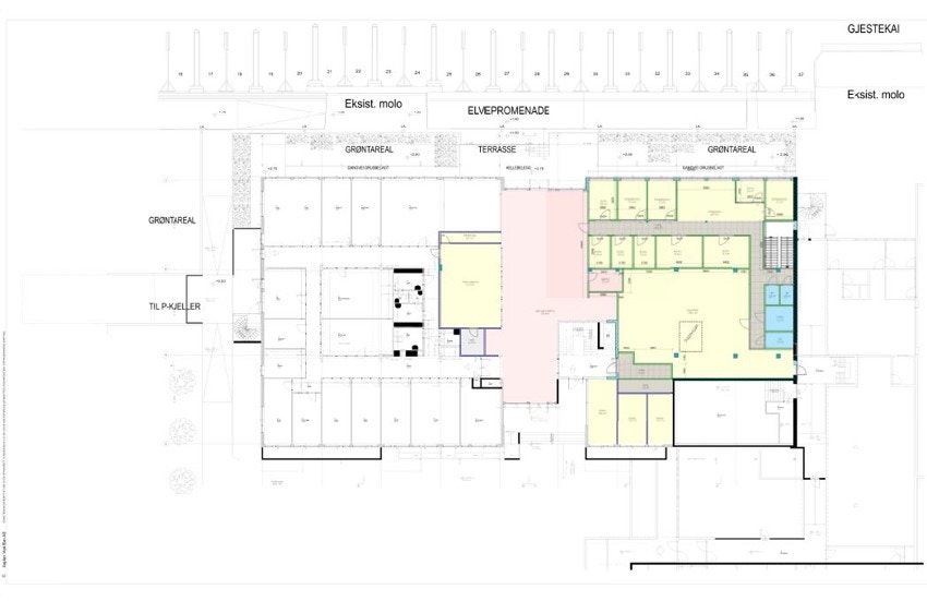 Planløsning over etasjen som viser denne seksjonen med farget areal Galleribilde