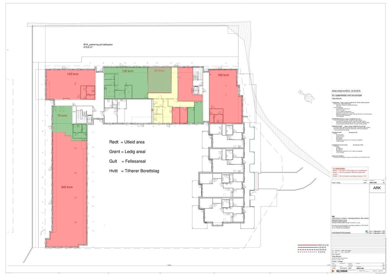 Ledige lokaler markert i grønt, herunder behandlingsrom Galleribilde