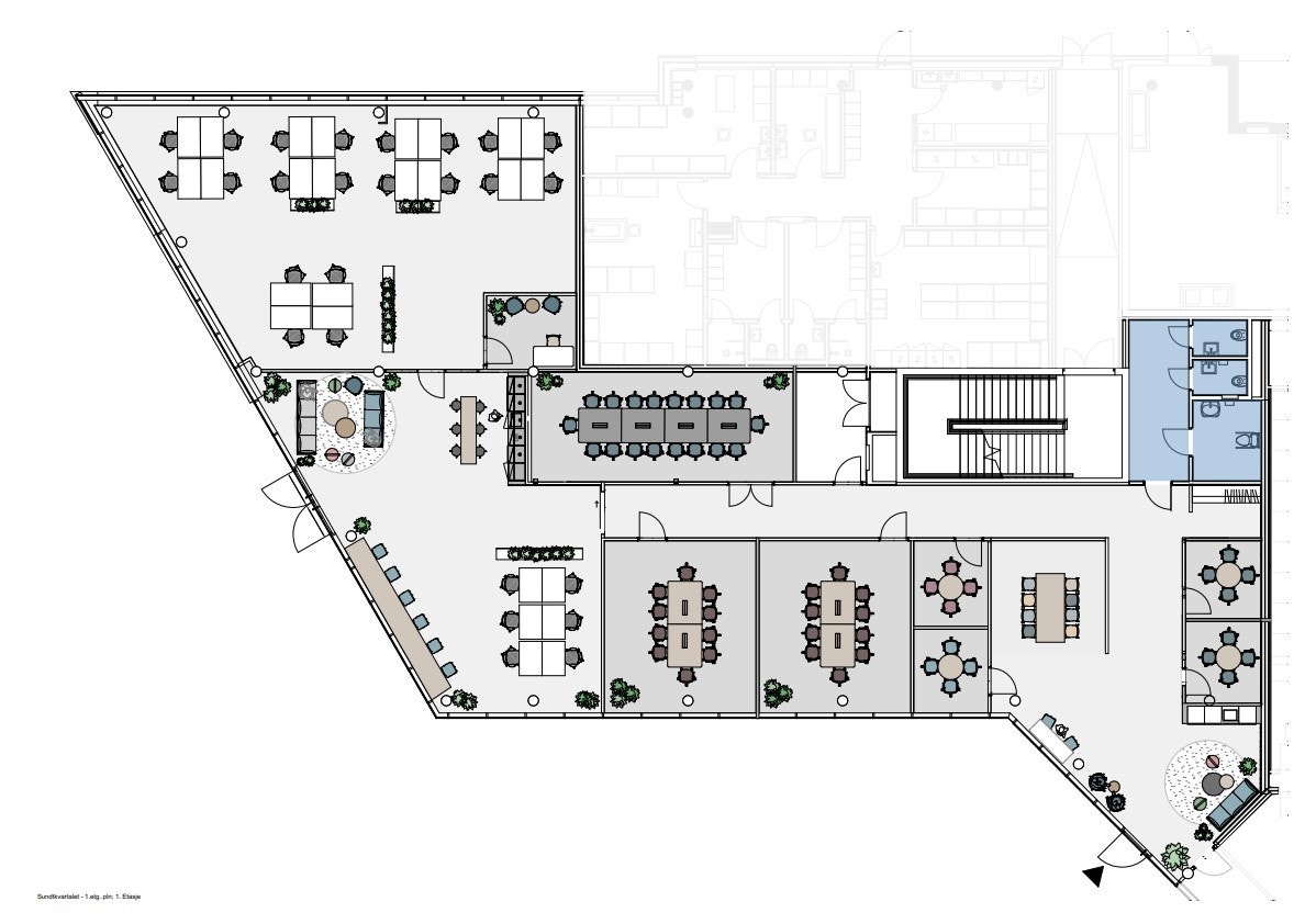 Planskisse for kontorlokalet i 1. etg Galleribilde