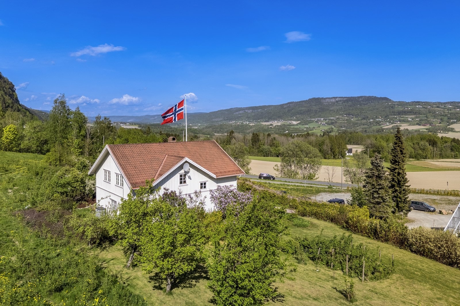 På boligens vestside er beplantet med bærbusker og fruktrær Galleribilde