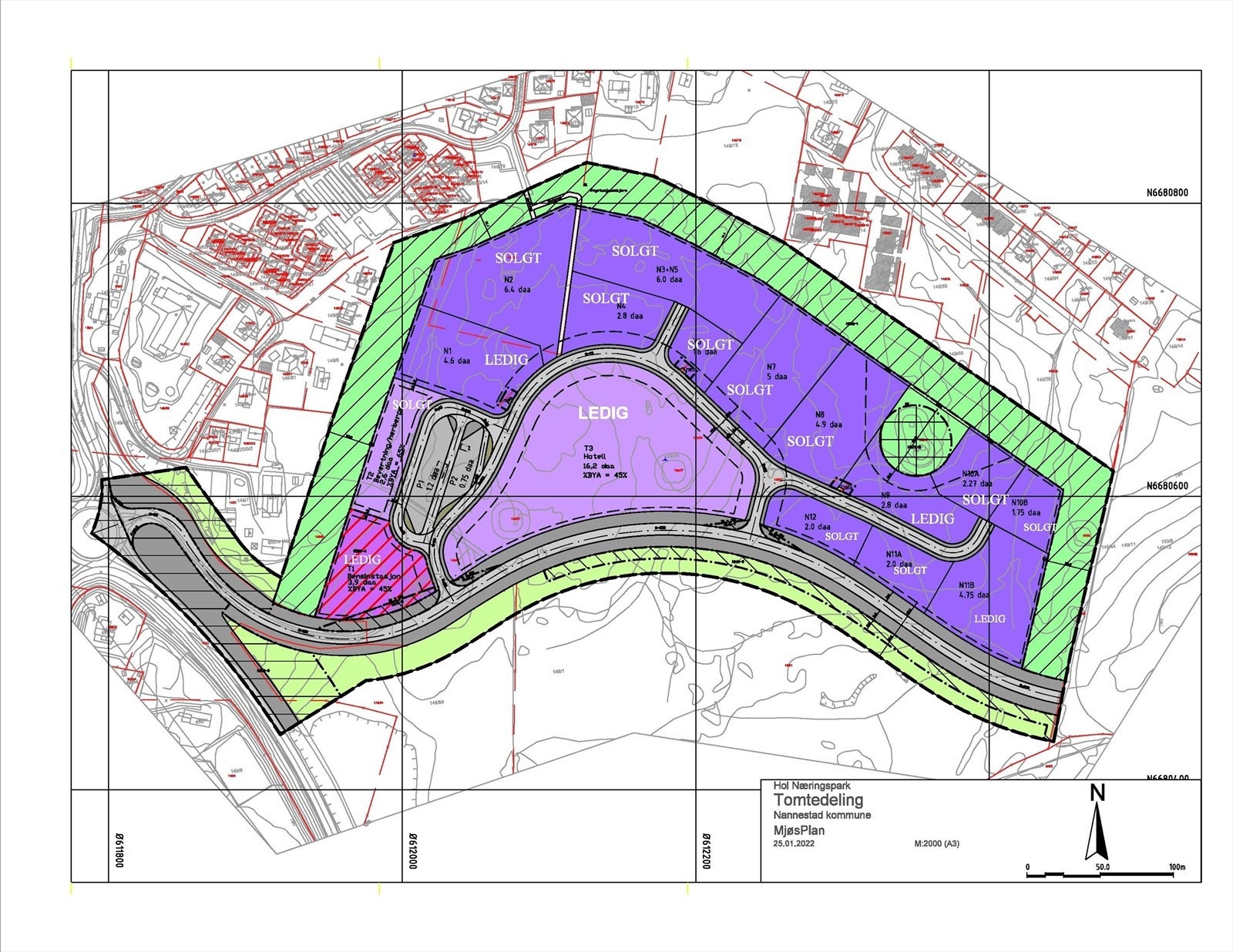 Gardermoen Nord Næringspark Tomtedeling - Holsletta 28 er markert som N11B og er nederst til høyre på tomtekart. Galleribilde