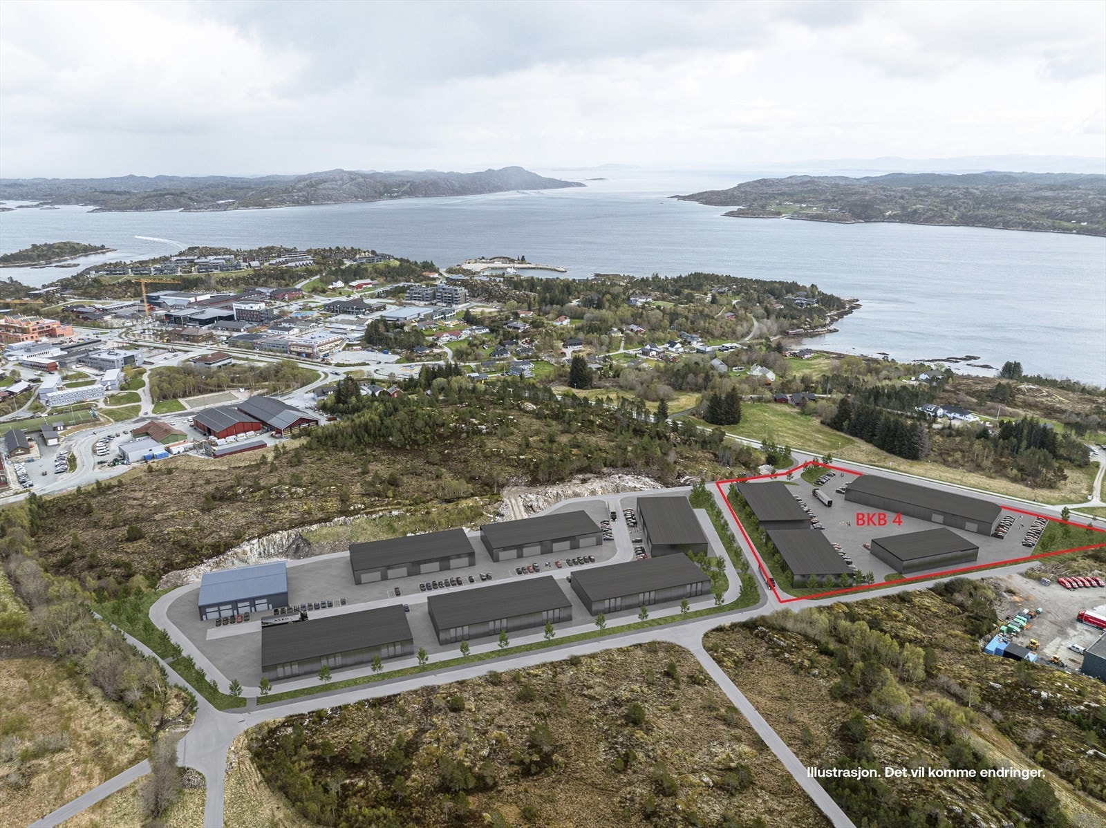 Illustrasjon Fillan næringspark med sentrum i bakgrunnen. Galleribilde