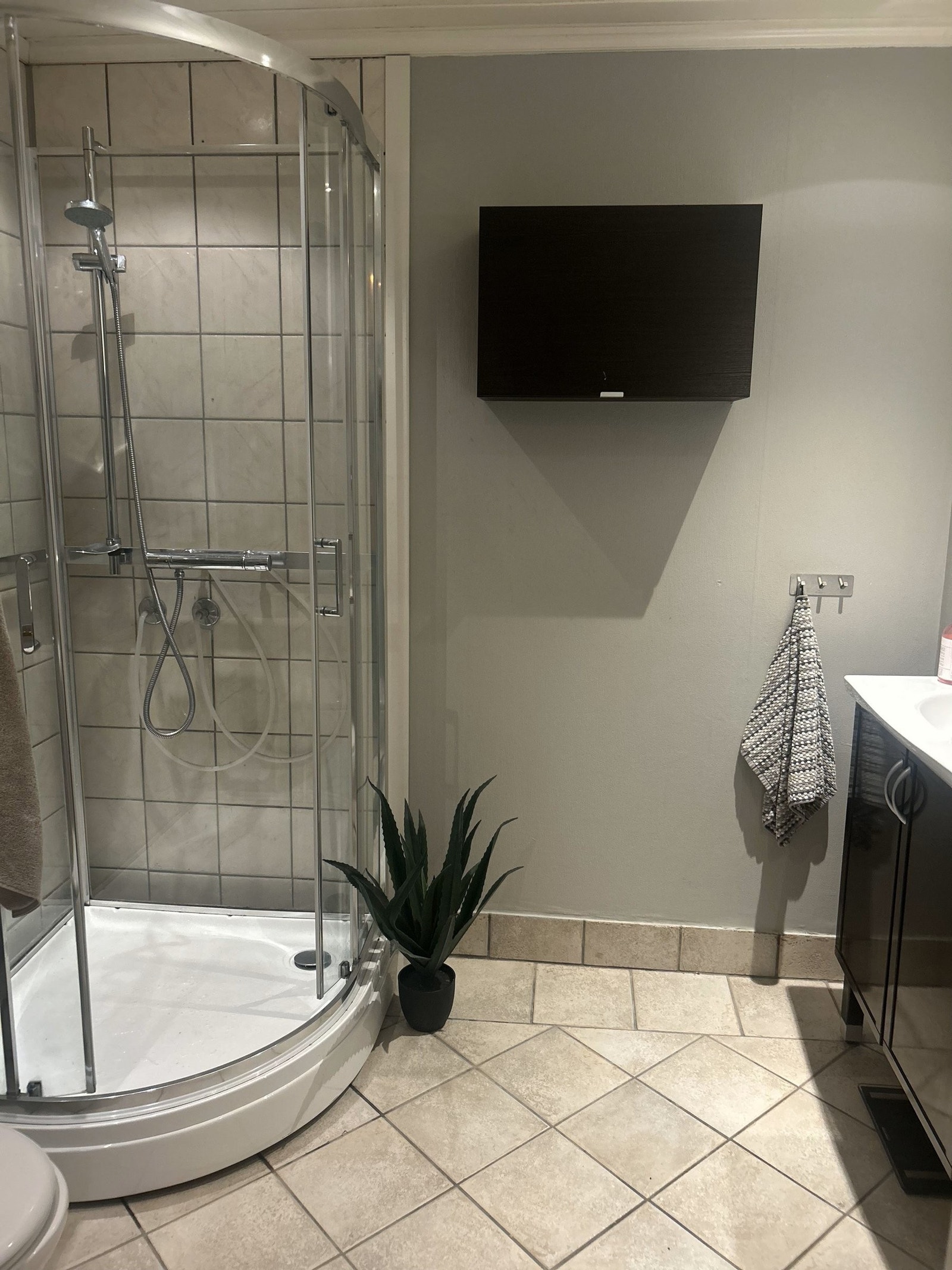 Stort dusjkabinett med god plass til vask Galleribilde