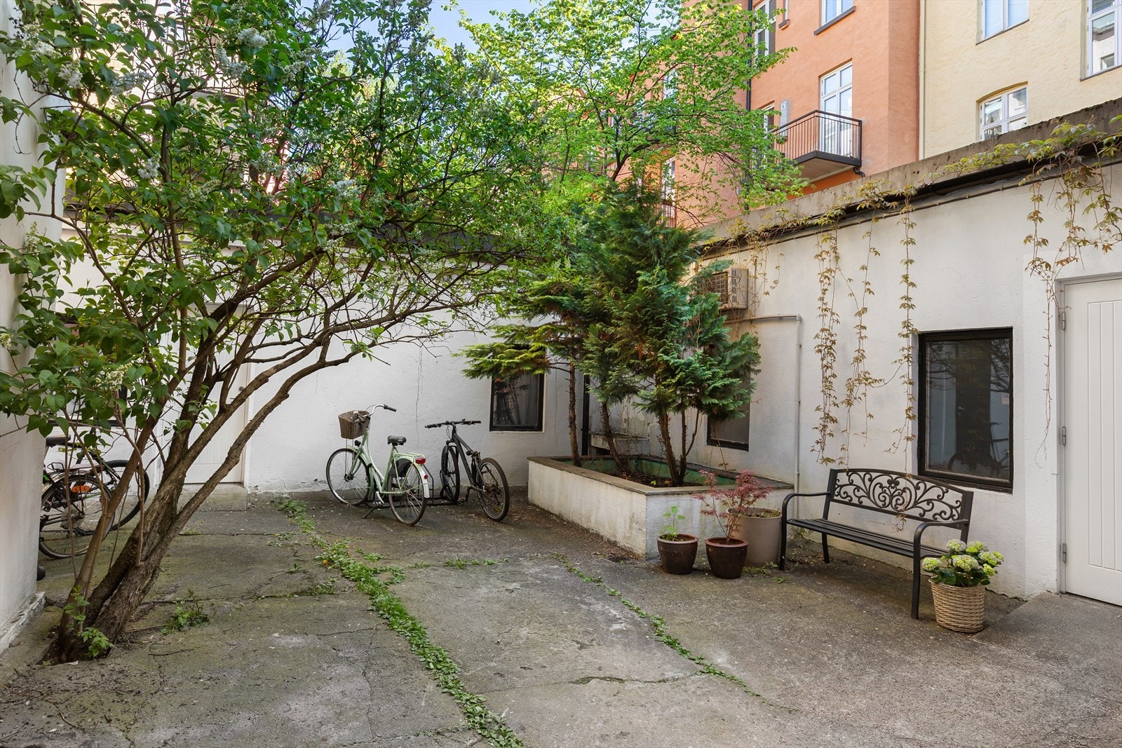 Felles bakgård med sykkelparkering. Galleribilde