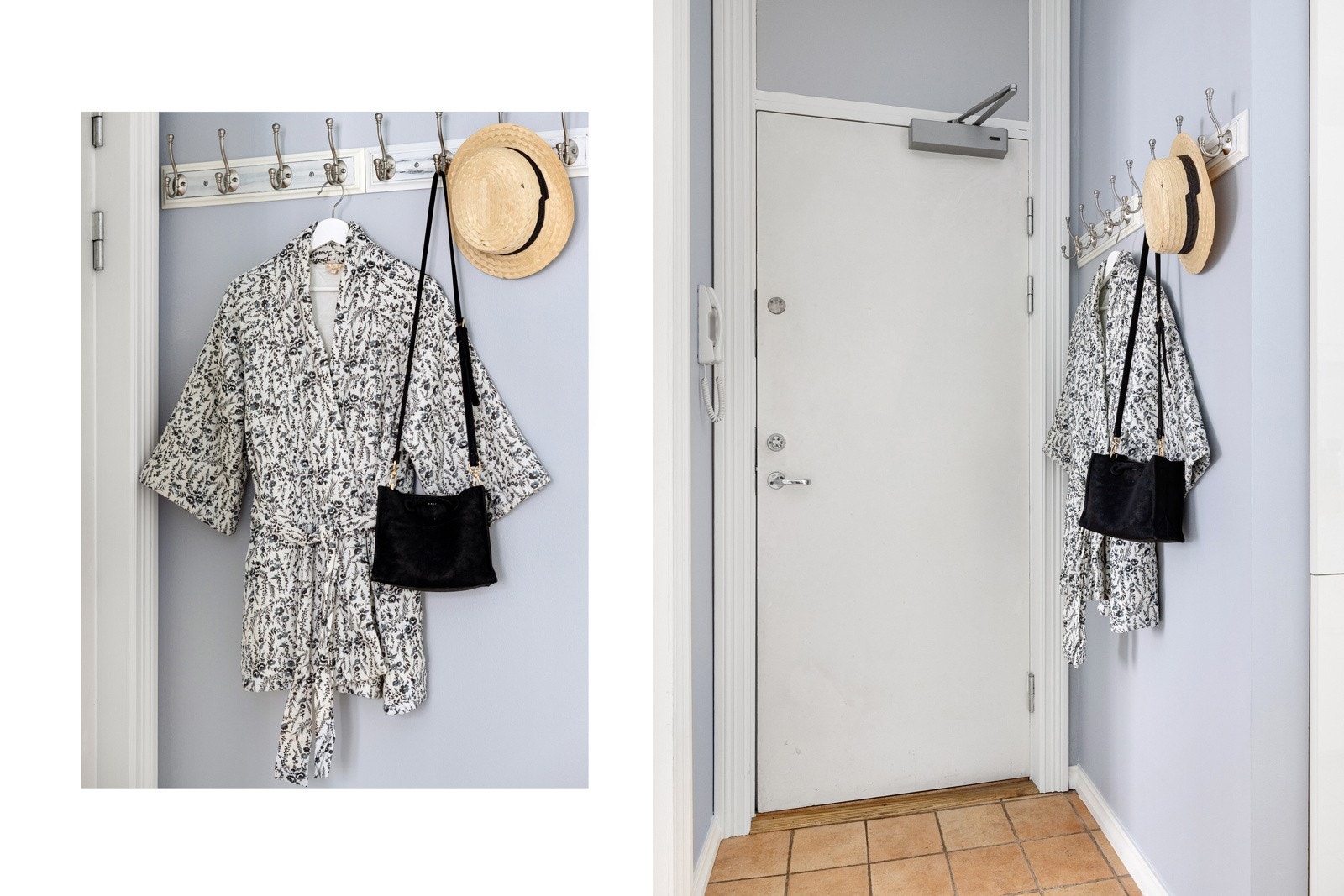 Det er plass til yttertøy og sko i entreen, og ytterliggere oppbevaringsplass i to boder som leiligheten disponerer Galleribilde