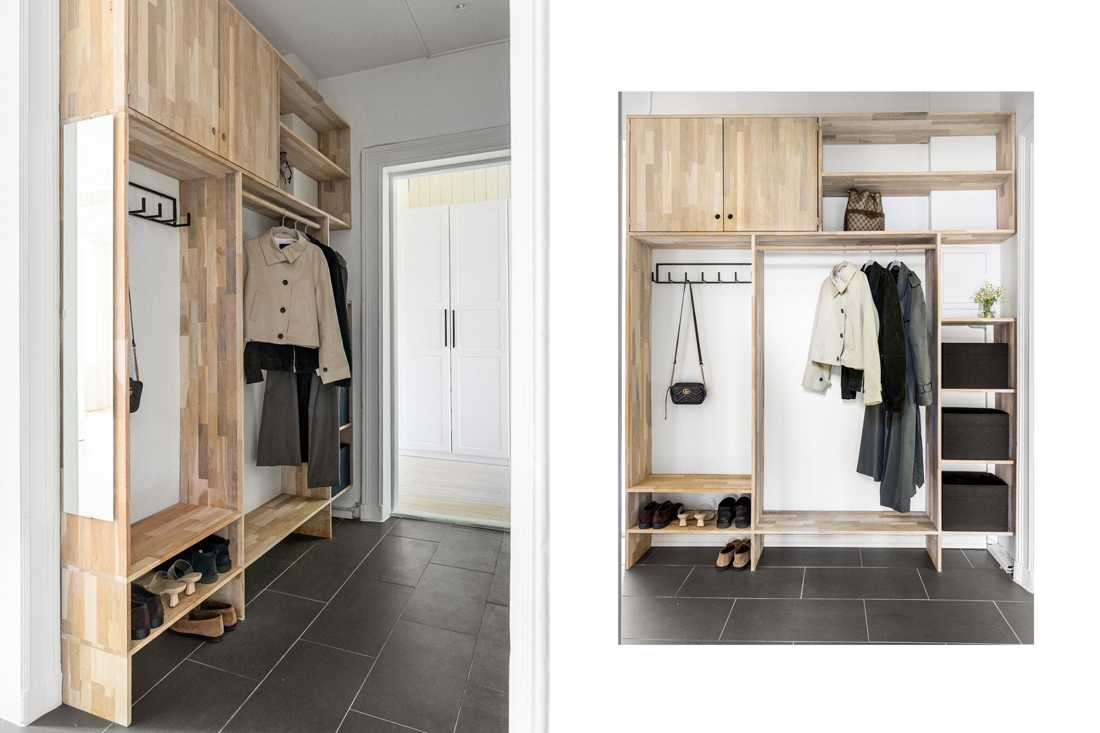 Lys og innbydende entré med plassbygde løsninger gir et godt inntrykk av boligen. Galleribilde