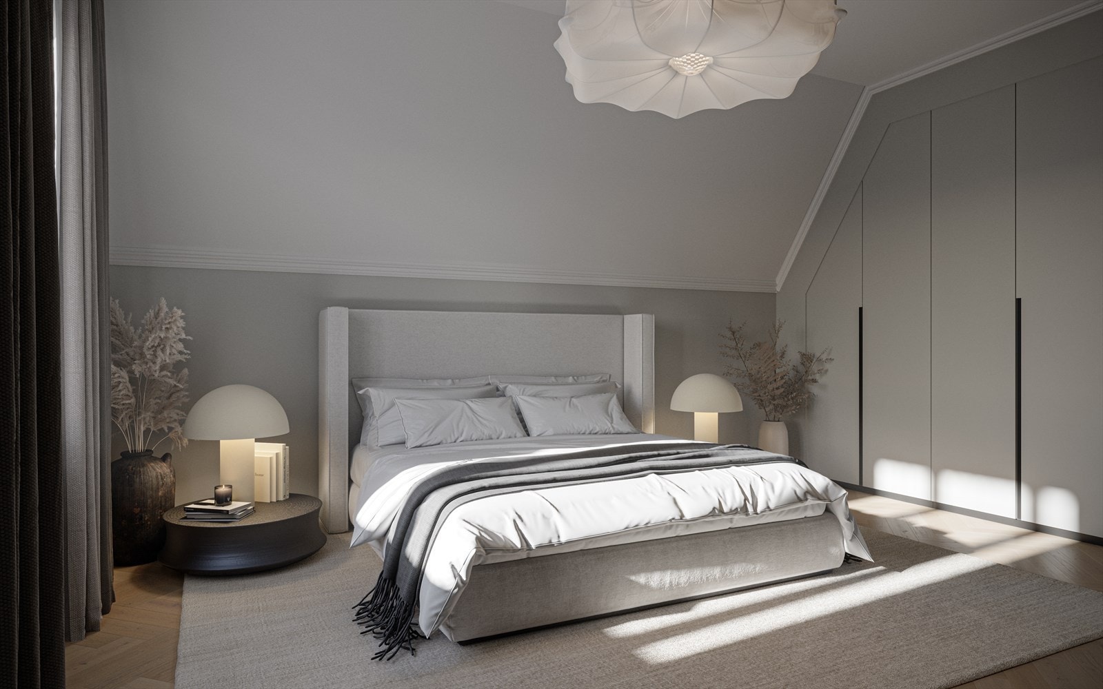 Illustrasjon soverom. Tegningen er kun en illustrasjon, og er ikke målbar. Innredning og materialvalg stemmer ikke med virkeligheten. Avvik kan forekomme. Galleribilde