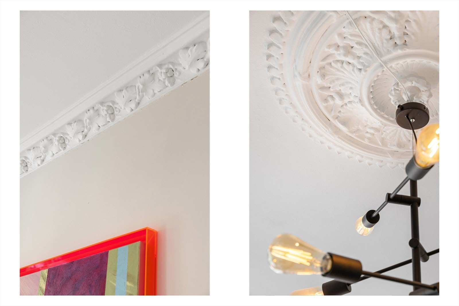 Leiligheten preges av klassiske detaljer som elegant stukkatur og rosett Galleribilde