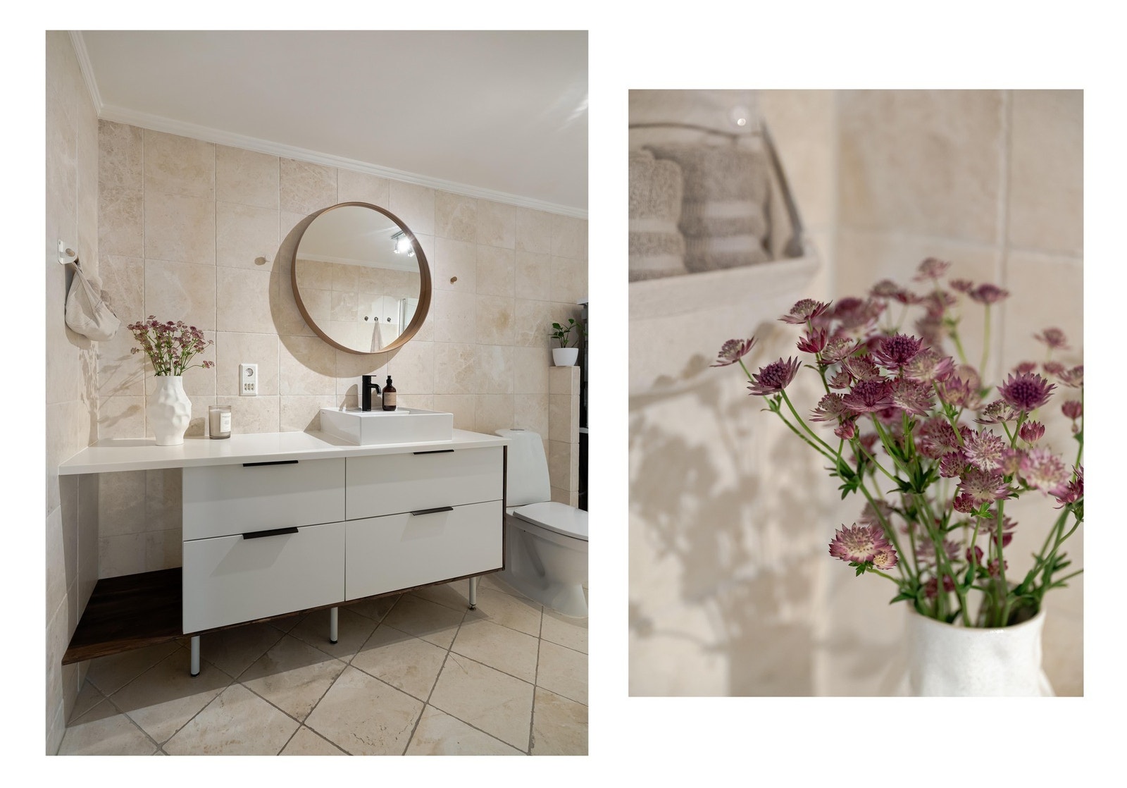 Baderommet er innredet med det man forventer på et bad, inkludert plass til vaskemaskin og tørketrommel. Galleribilde