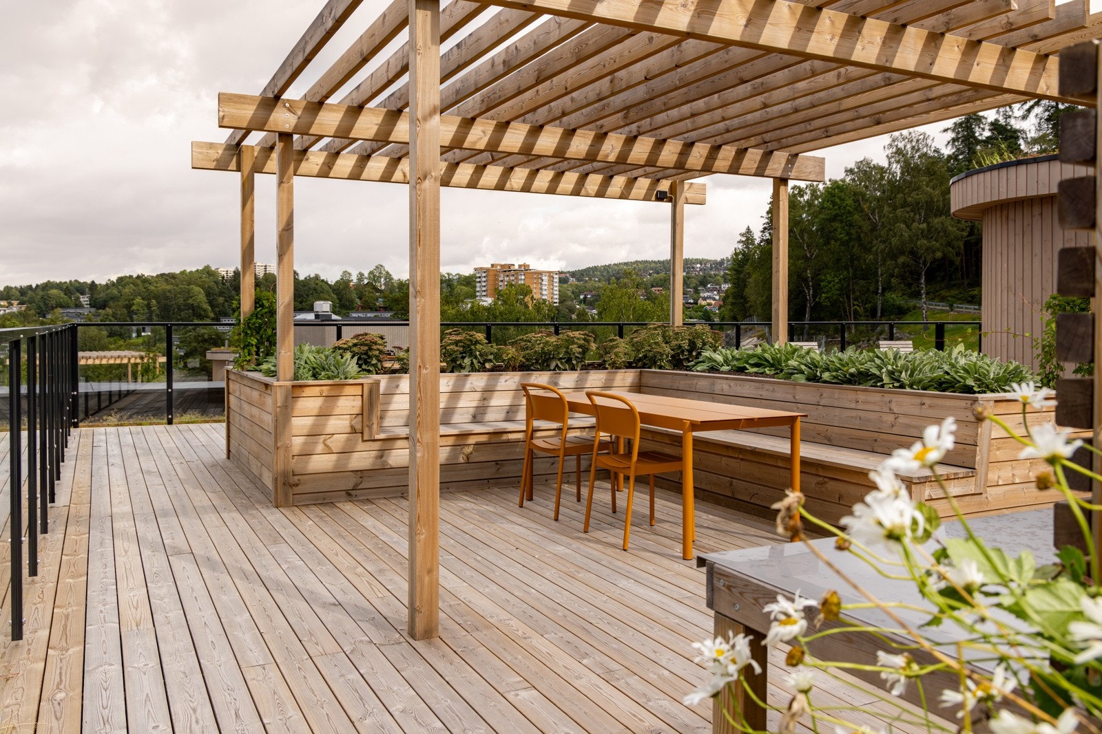Hver takterrasse har sitt eget tema; Sauna, treningsrom, lekerom og hobbyrom Galleribilde