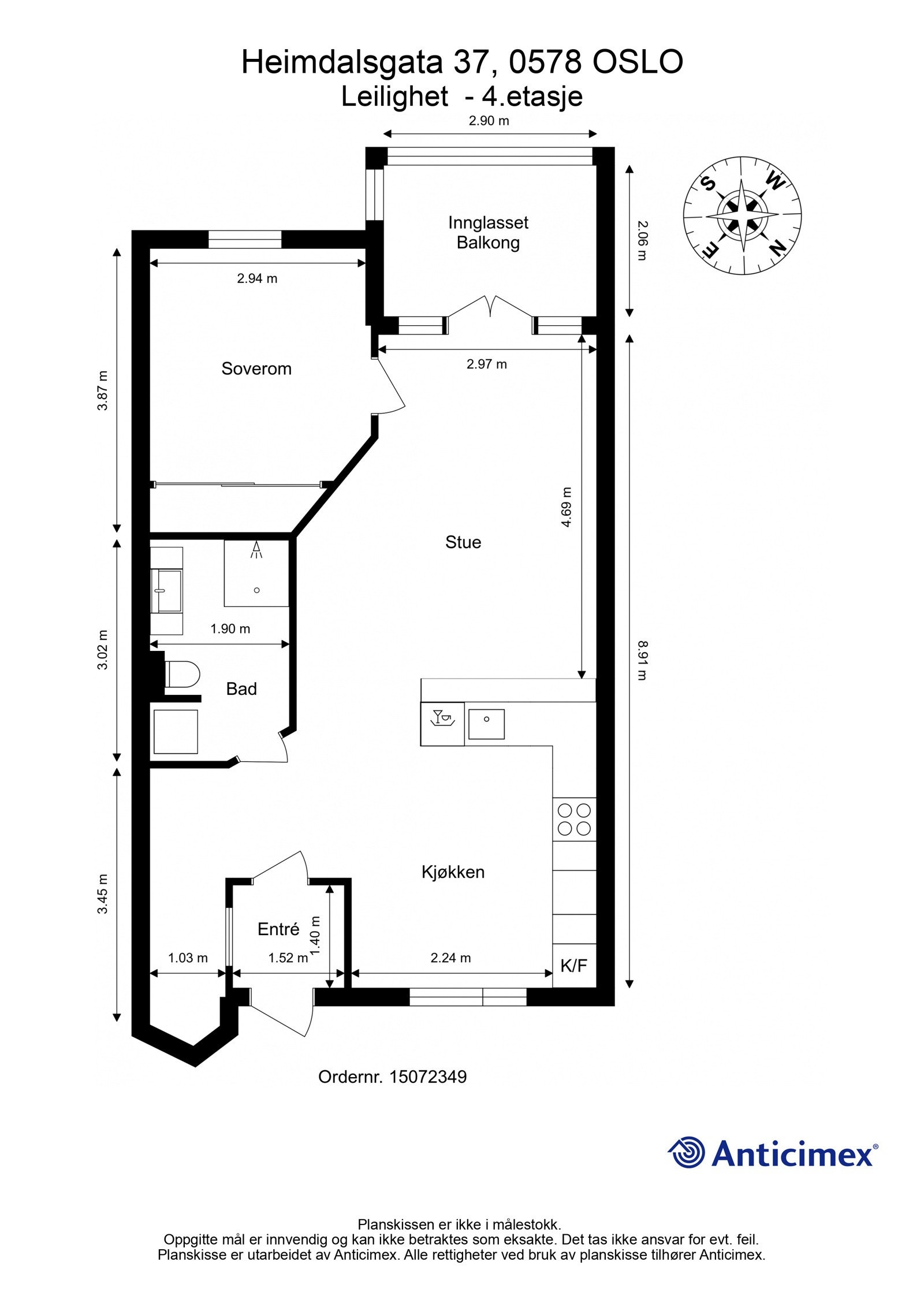 Plantegning med mål. Galleribilde