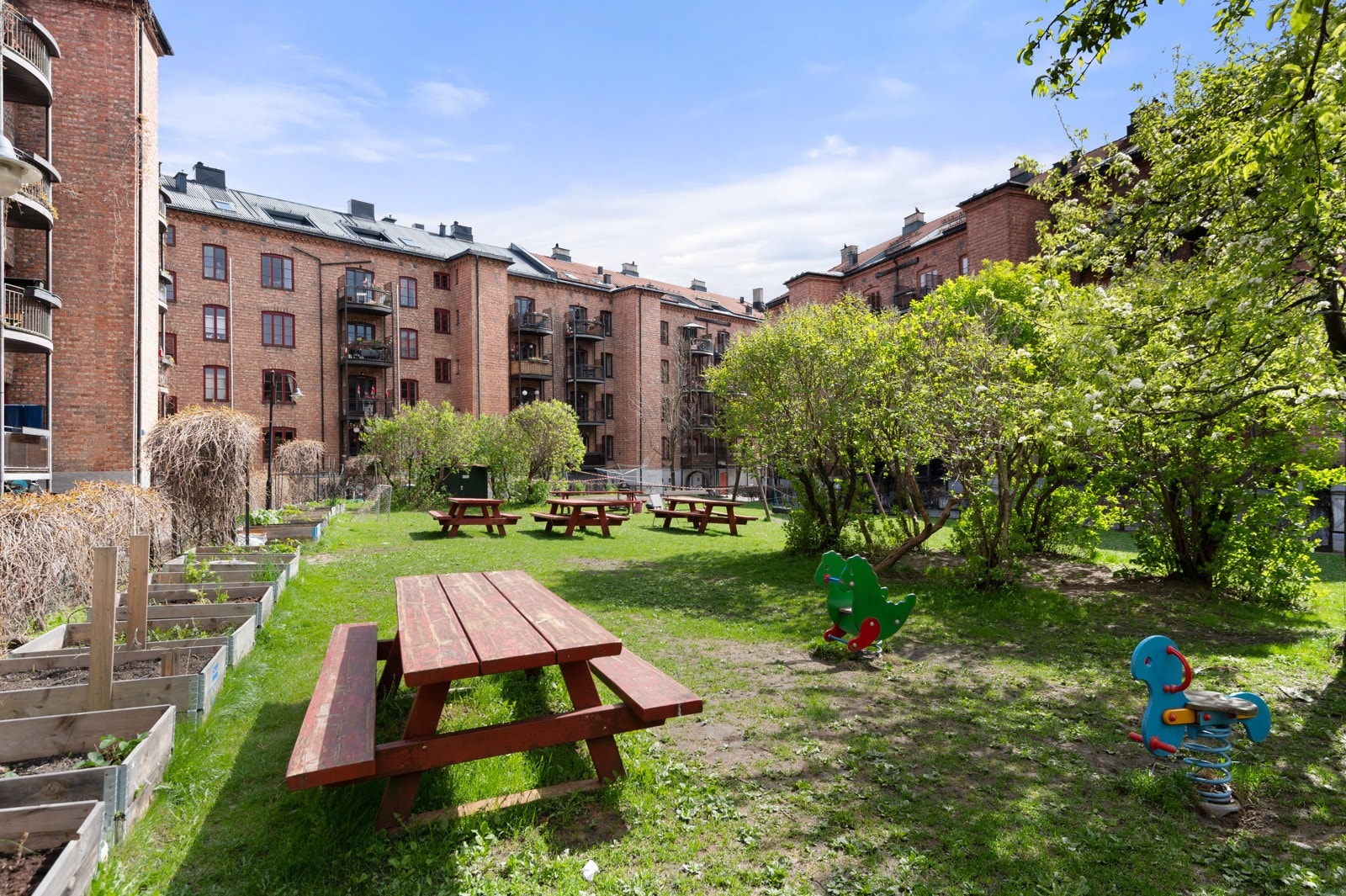 - Gårdsrommet er utstyrt med lekeapparater for de minste, sittegrupper, parsellhage, gressplen og hyggelig beplantning - Galleribilde