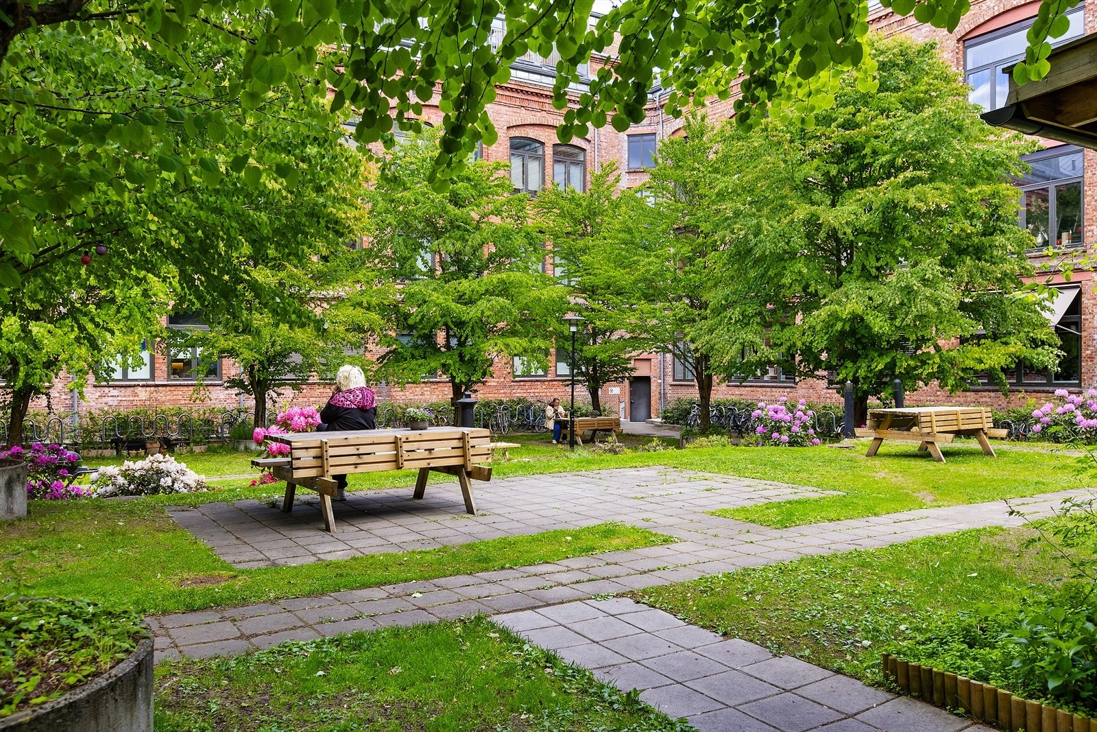 Pent opparbeidet bakgård for sosiale sammenkomster Galleribilde