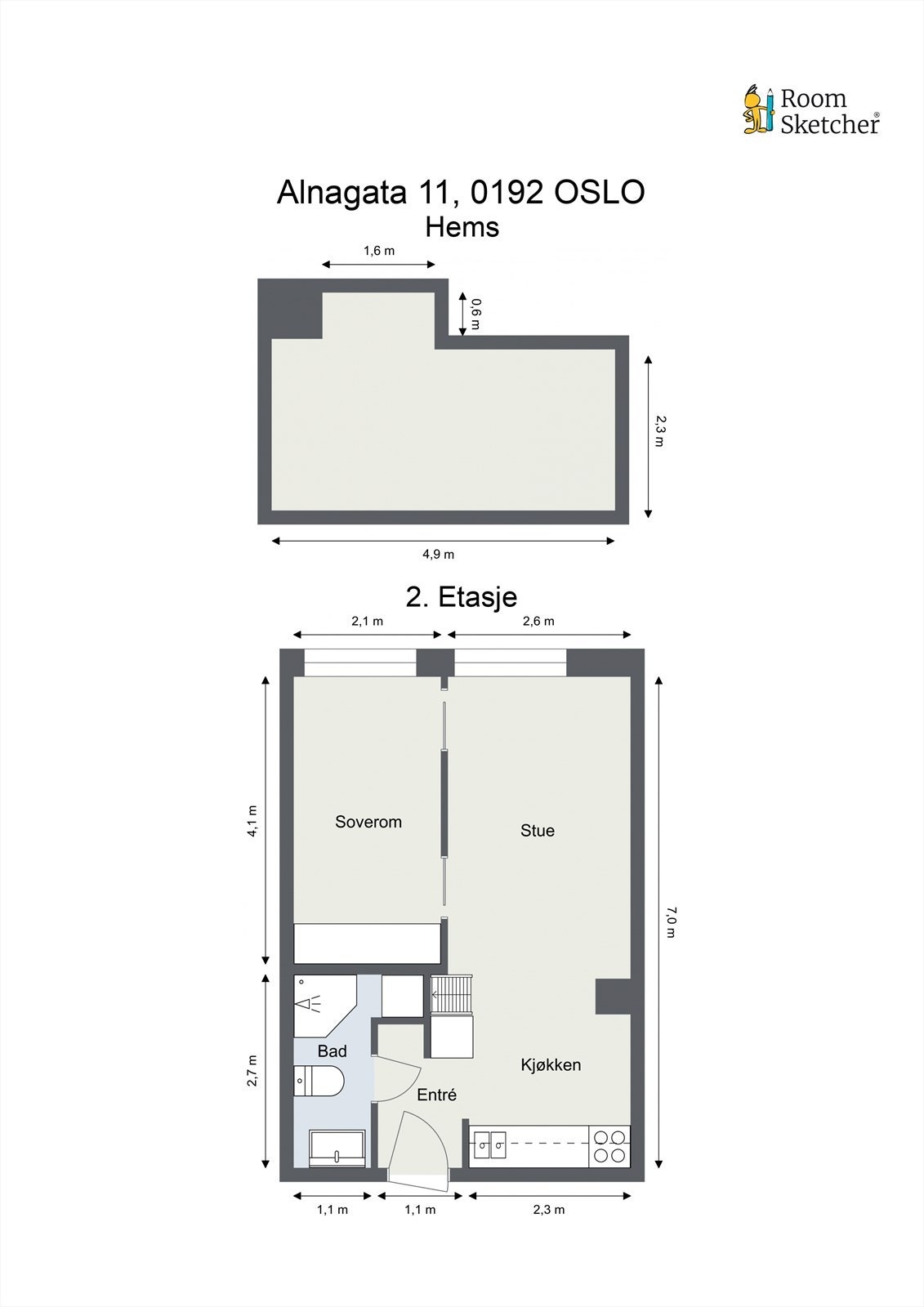 Planskisse - I tillegg disponerer leiligheten en bod i kjelleren på 4 m² Galleribilde