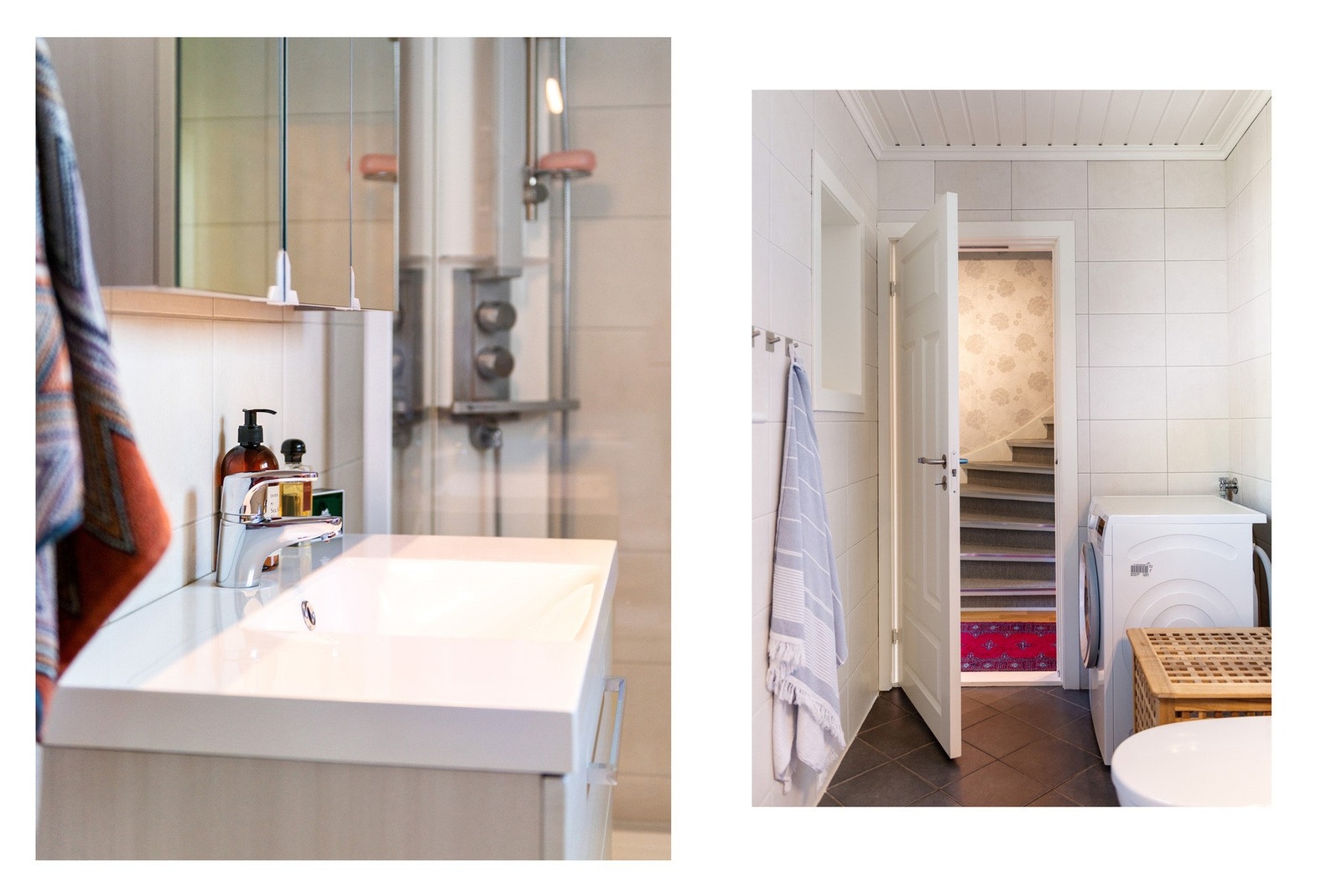 Nåvrende eier har valgt å ha opplegg for vaskemaskin etc på badet. Dersom du trenger stellebord istedet, er det enkelt å vaske tøy i kjelleretasjen. Galleribilde