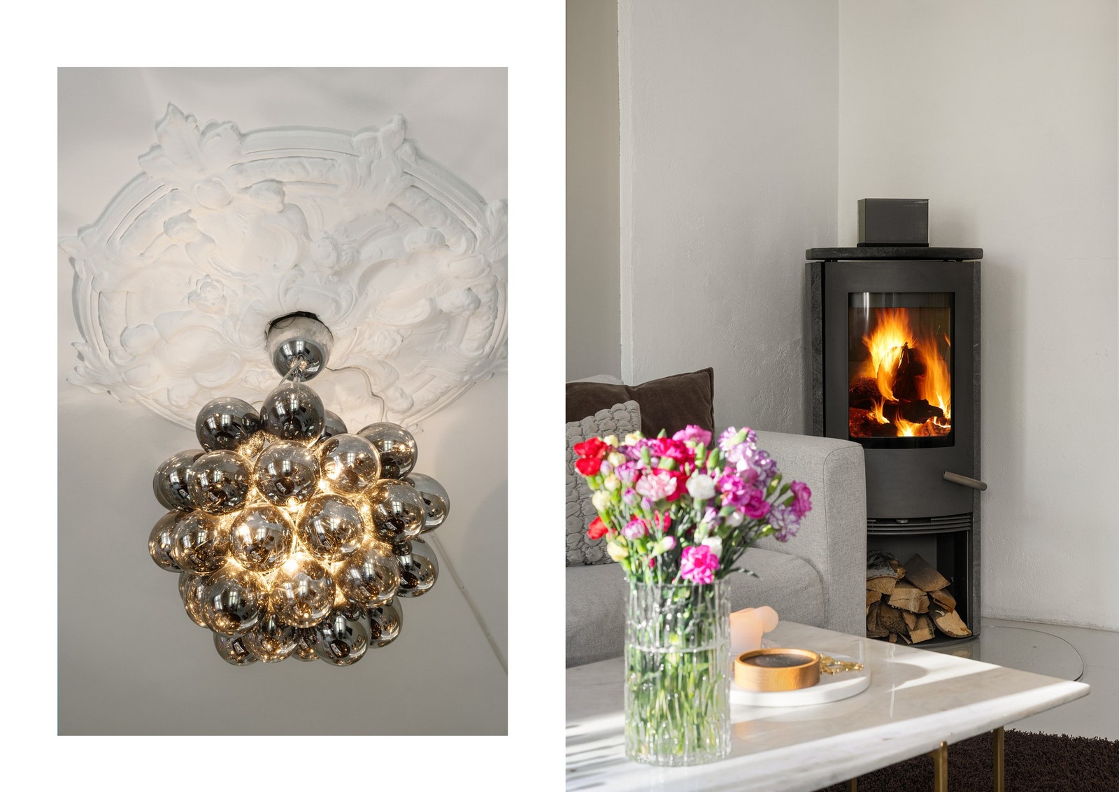 Peisen er kledd med kleberstein, som har varmelagrende egenskap. Galleribilde