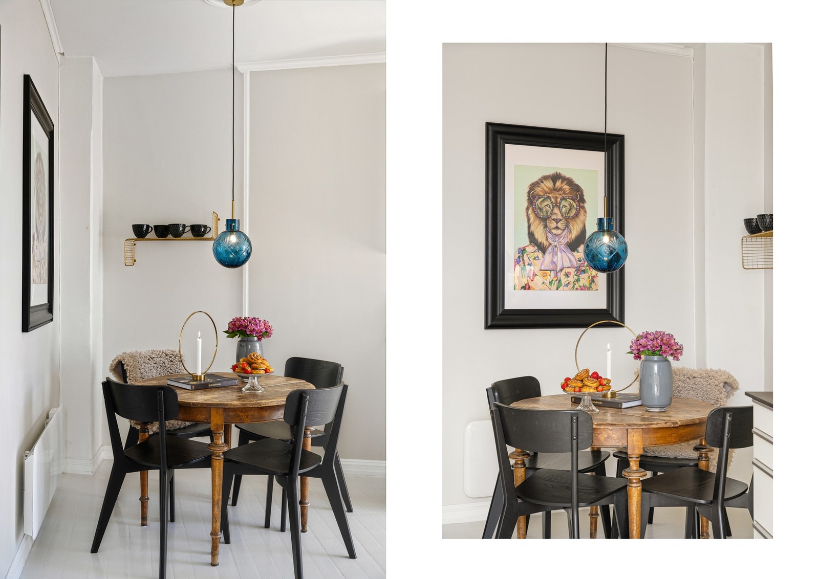 Rommet er nylig malt i en lun palett. Det er originale tregulv her og i stue. Galleribilde