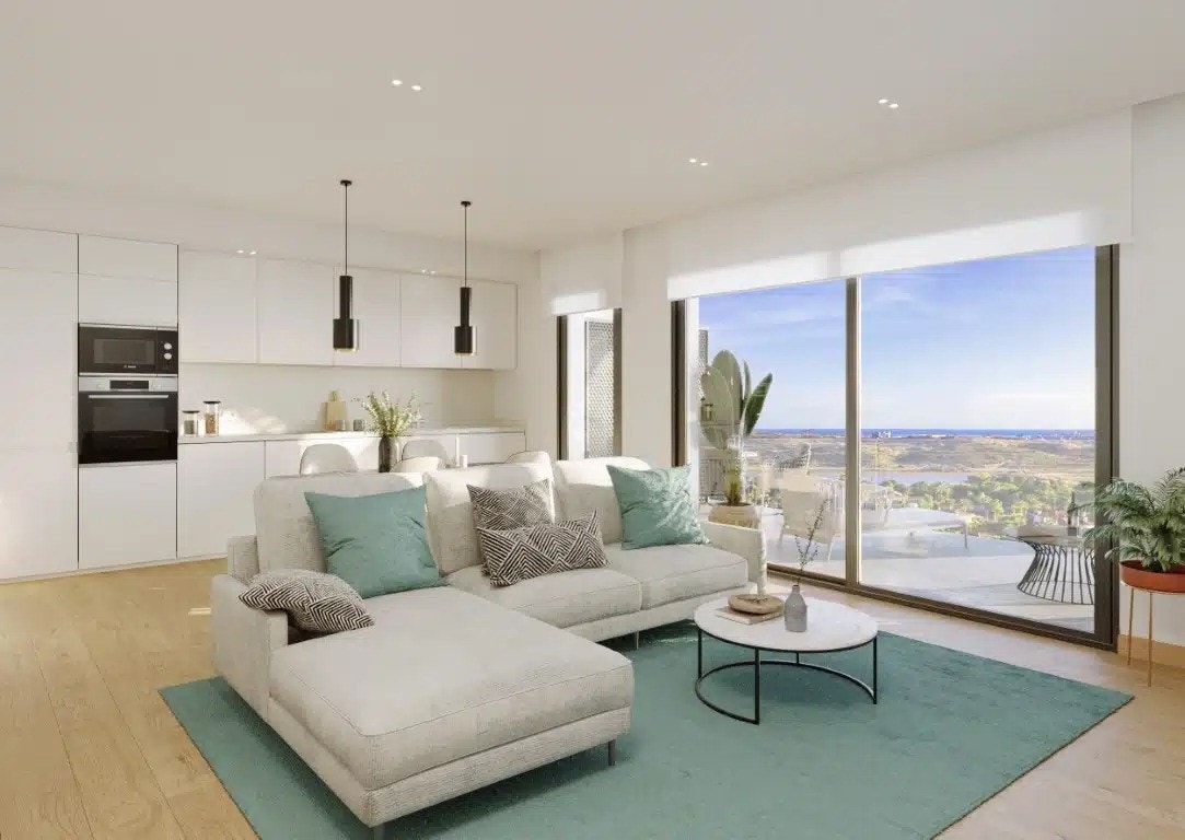 Stue med åpen kjøkken løsning. Galleribilde