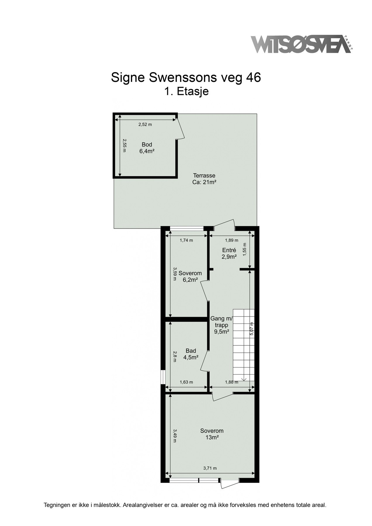 Hovedplanet huser to soverom og et bad. Galleribilde